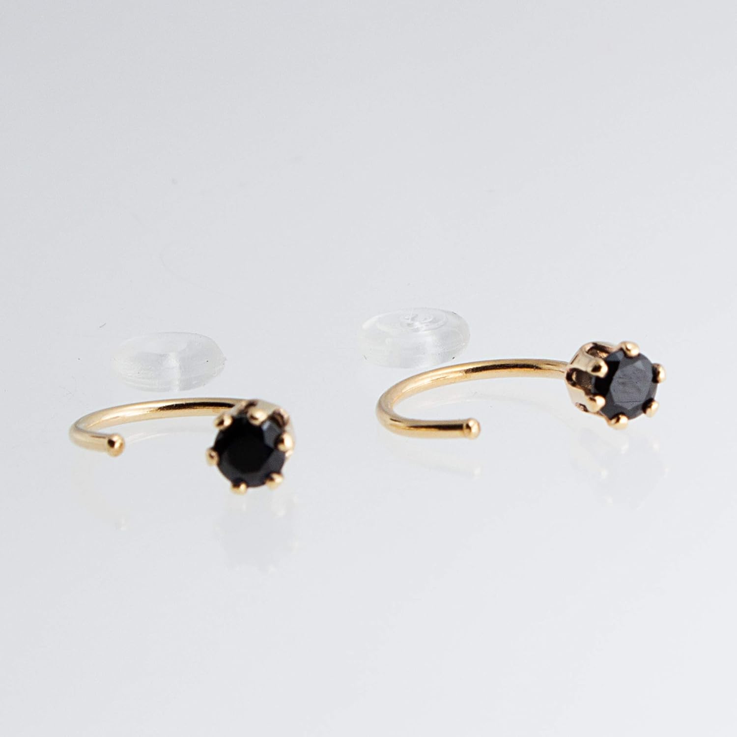 Half Huggie Birthstone Gold Hoop Earrings for Girls Women Tiny Cartilage Stud Piercing Earring Hypoallergenic Earring Screw Back Dainty Hug (Black