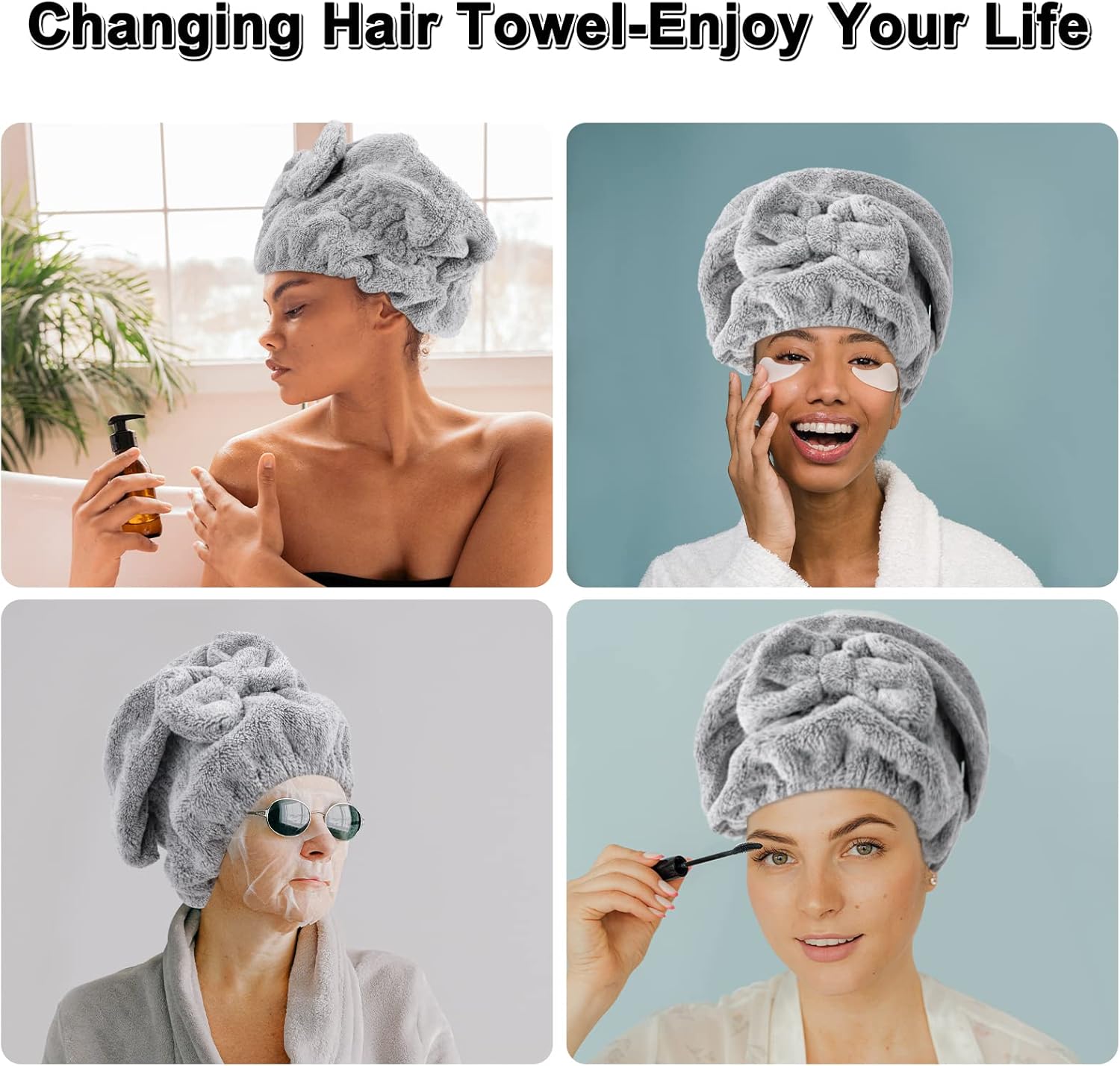 HMIEPRS Paquete de 2 toallas de microfibra para el cabello, gorro de secado rápido, toalla suave absorbente y 2 peines para cabello rizado, largo y