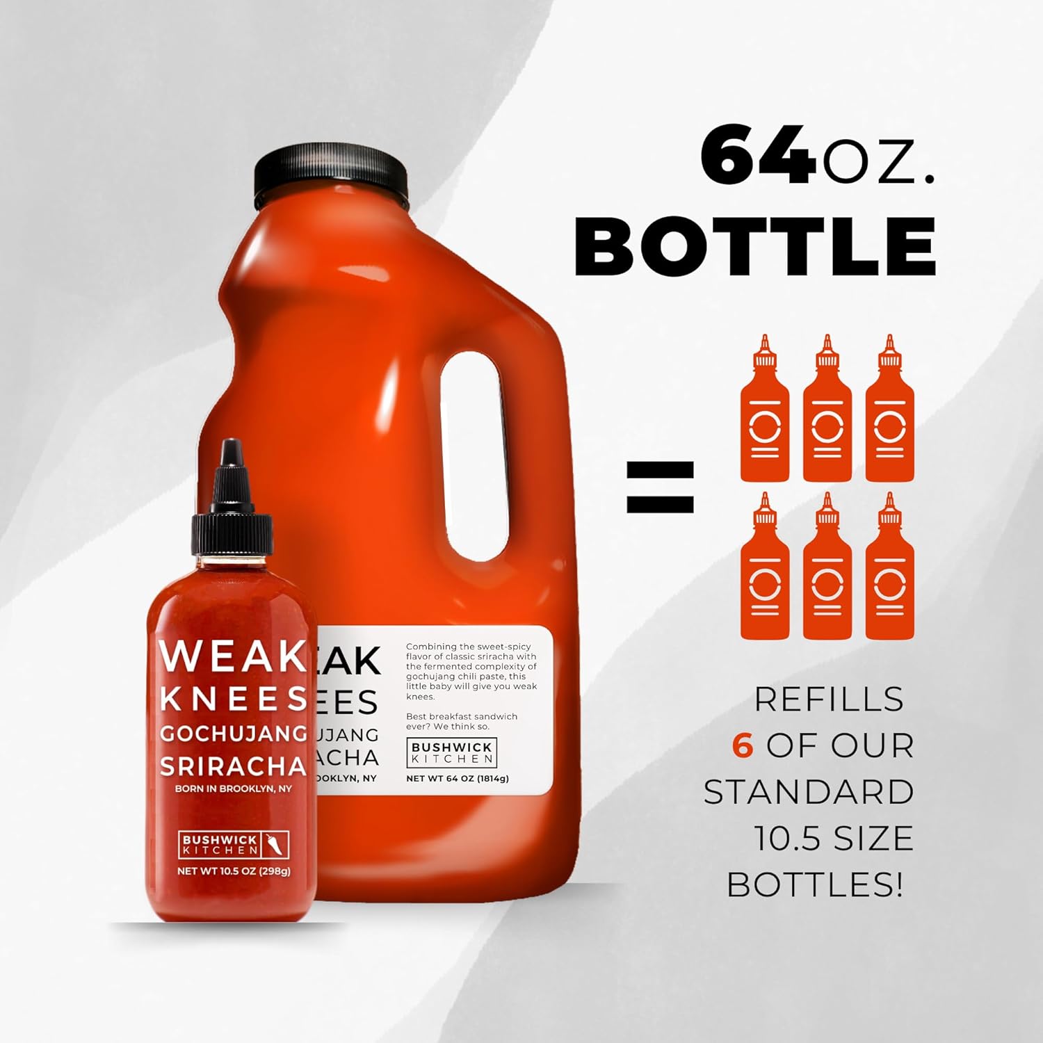 Weak Knees Gochujang Sriracha – Salsa picante de 64 onzas, botella a granel de 64 onzas, salsa clásica de chile Sriracha mezclada con pasta de chile