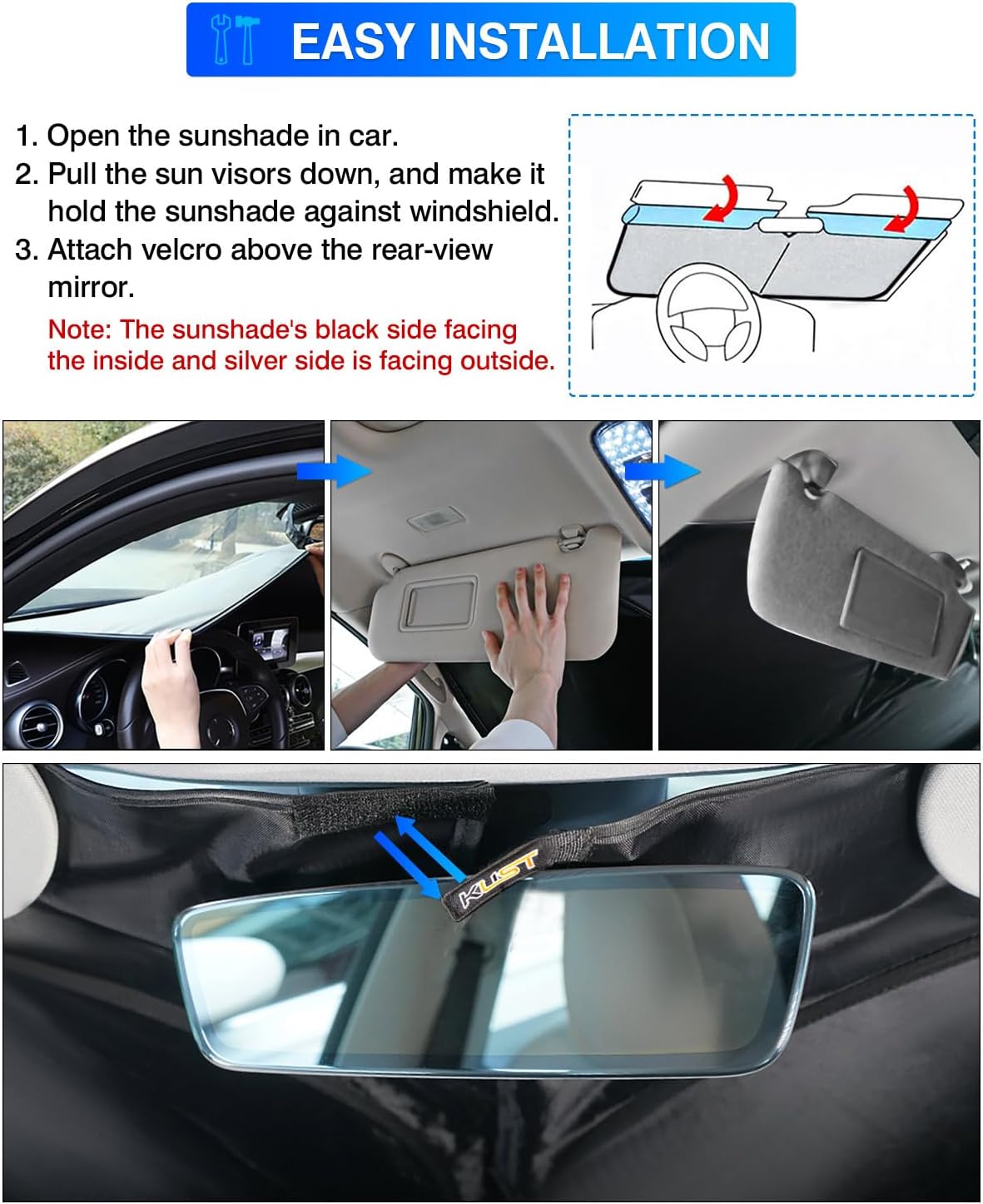 KUST Parasol para parabrisas para Toyota Crown 2023 2024, accesorios para ventana, protector de visera solar, plegable, bloquea los rayos UV,