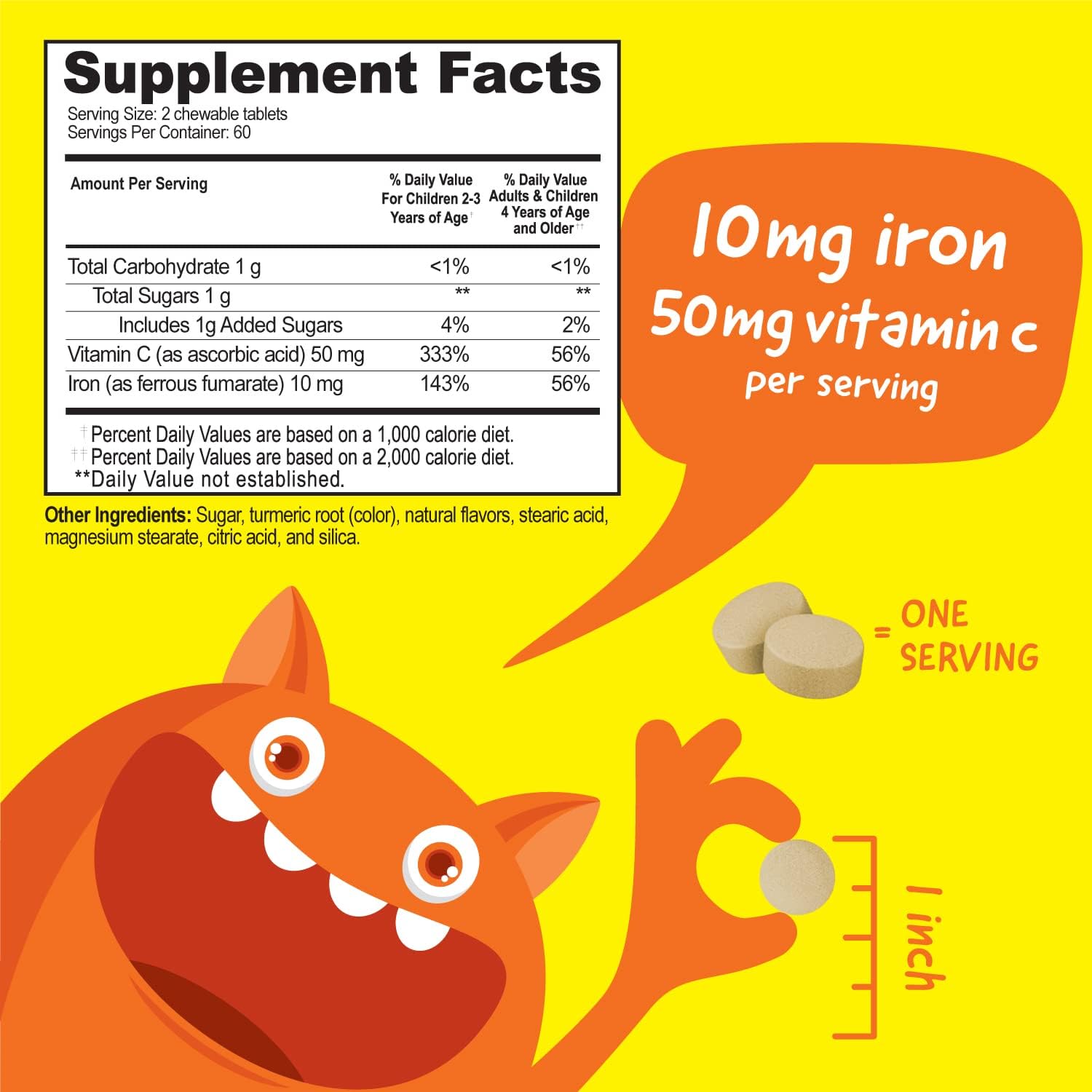 Paquete de hierro para niños de 10 mg + vitamina C masticables + vitamina C 250 mg