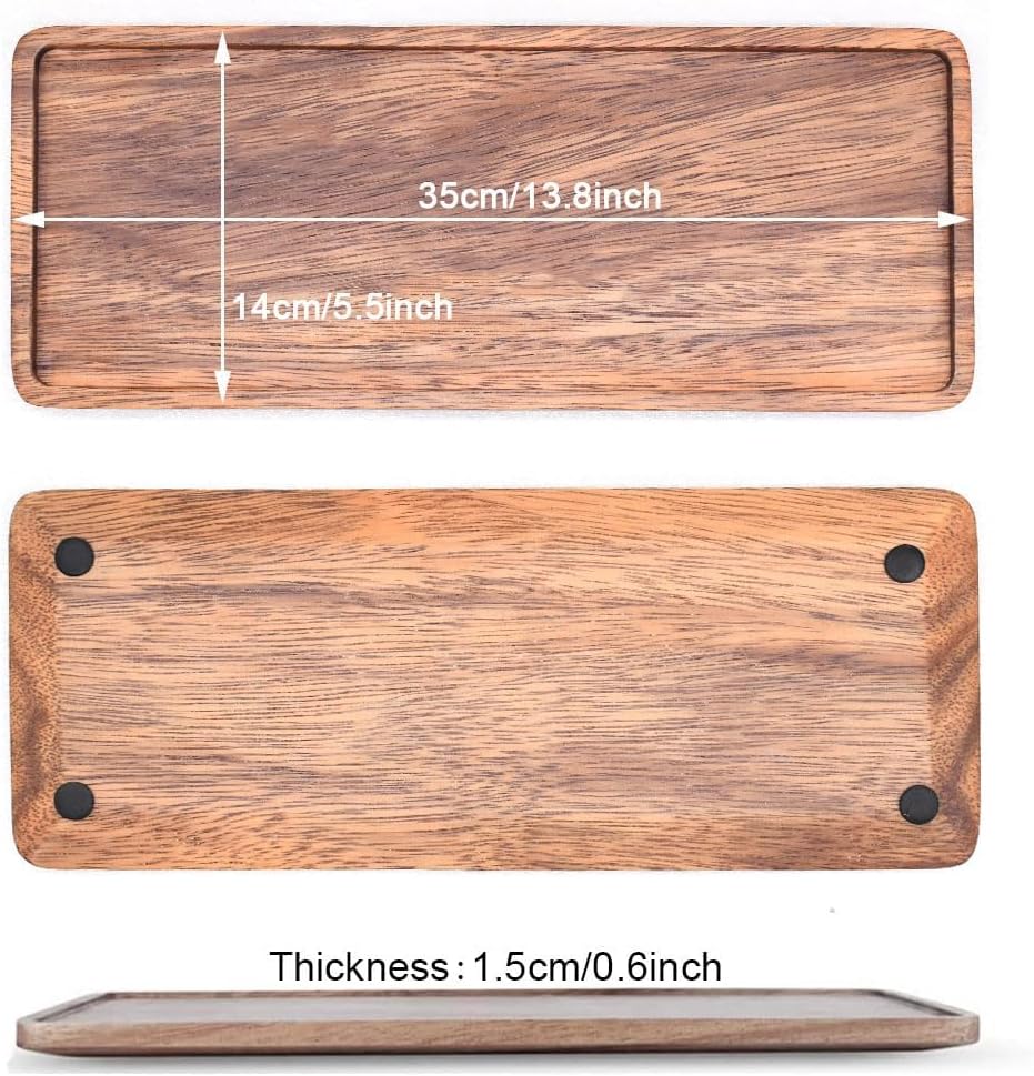 Paquete de 1 bandejas rectangulares de madera de acacia de 14 x 5.5 pulgadas, perfectas para embutidos, frutas, aperitivos y tablas de queso, diseño