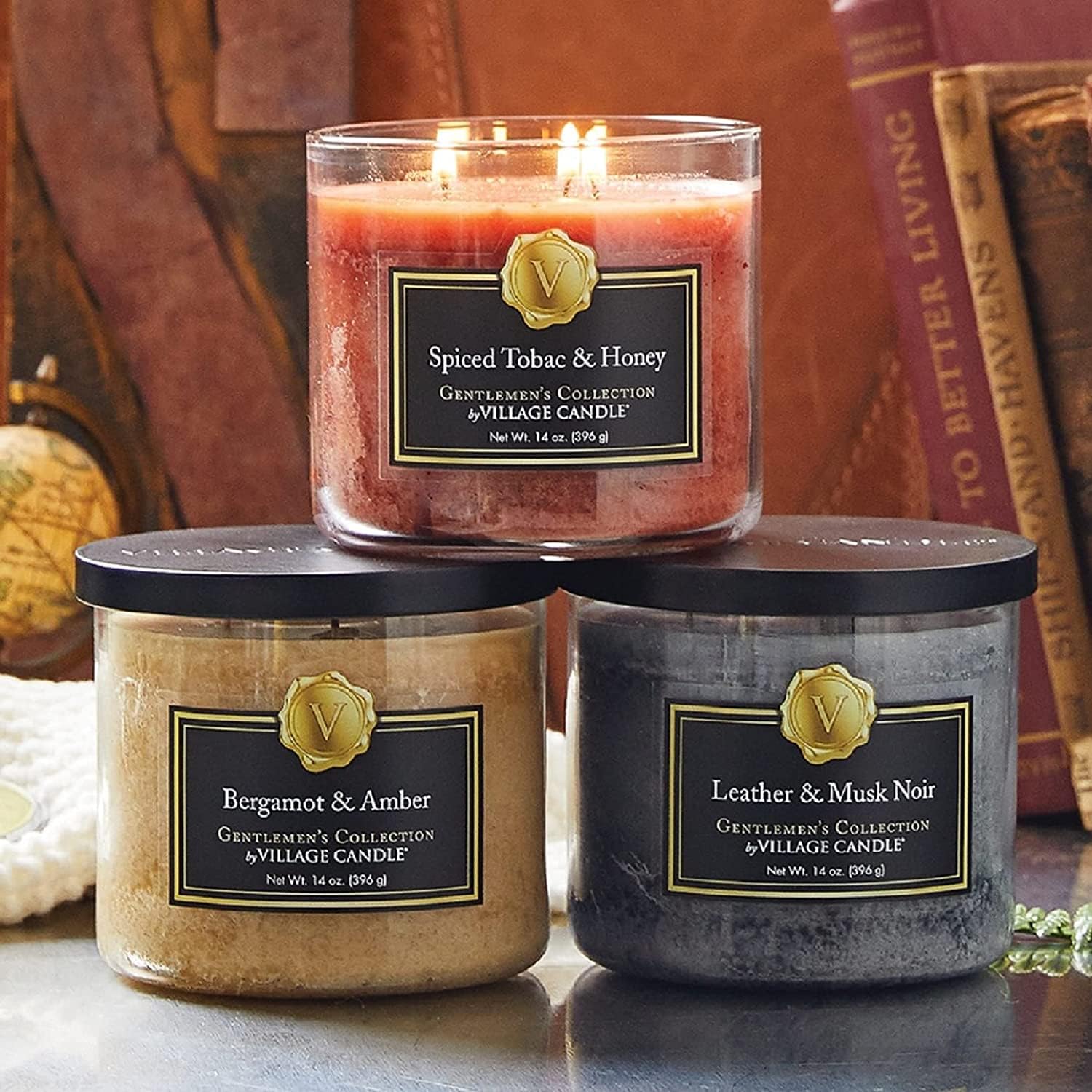 Village Candle Cuenco mediano con tabaco especiado y miel, 14 onzas, naranja, 1 unidad
