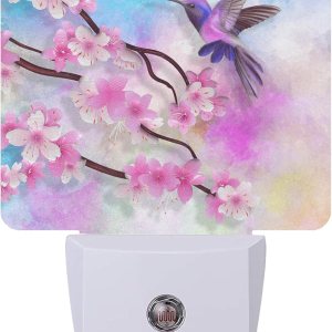 Luz nocturna con diseño de cerezo, colibrí, luces nocturnas enchufables a la pared para dormitorio de niños y niñas, luz nocturna decorativa media Luz nocturna con diseño de cerezo, colibrí, luces nocturnas enchufables a la pared para dormitorio de niños y niñas, luz nocturna decorativa media
