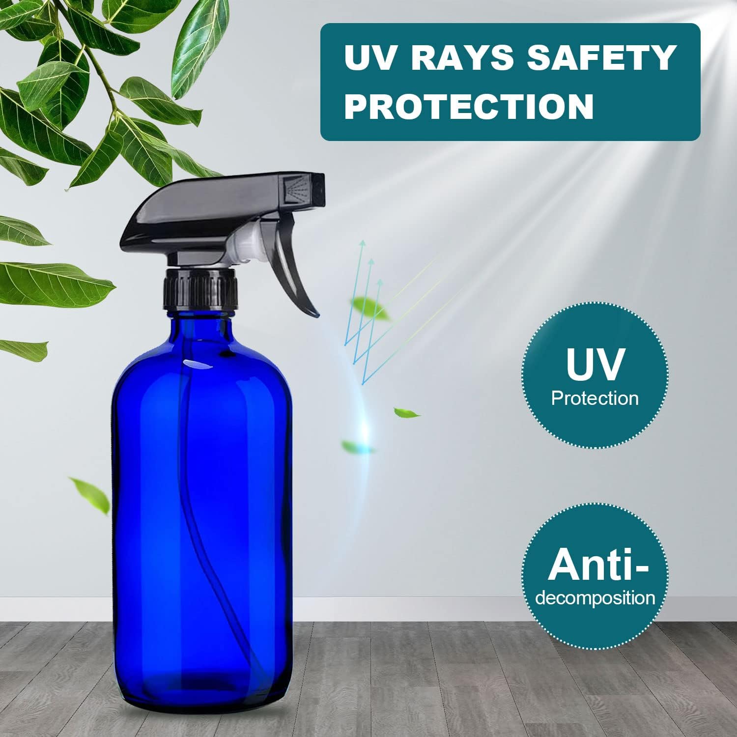 Botellas de vidrio azul de 16 onzas  Paquete de 3 botellas vacías recargables para soluciones de limpieza, aceites esenciales, plantas, cabello