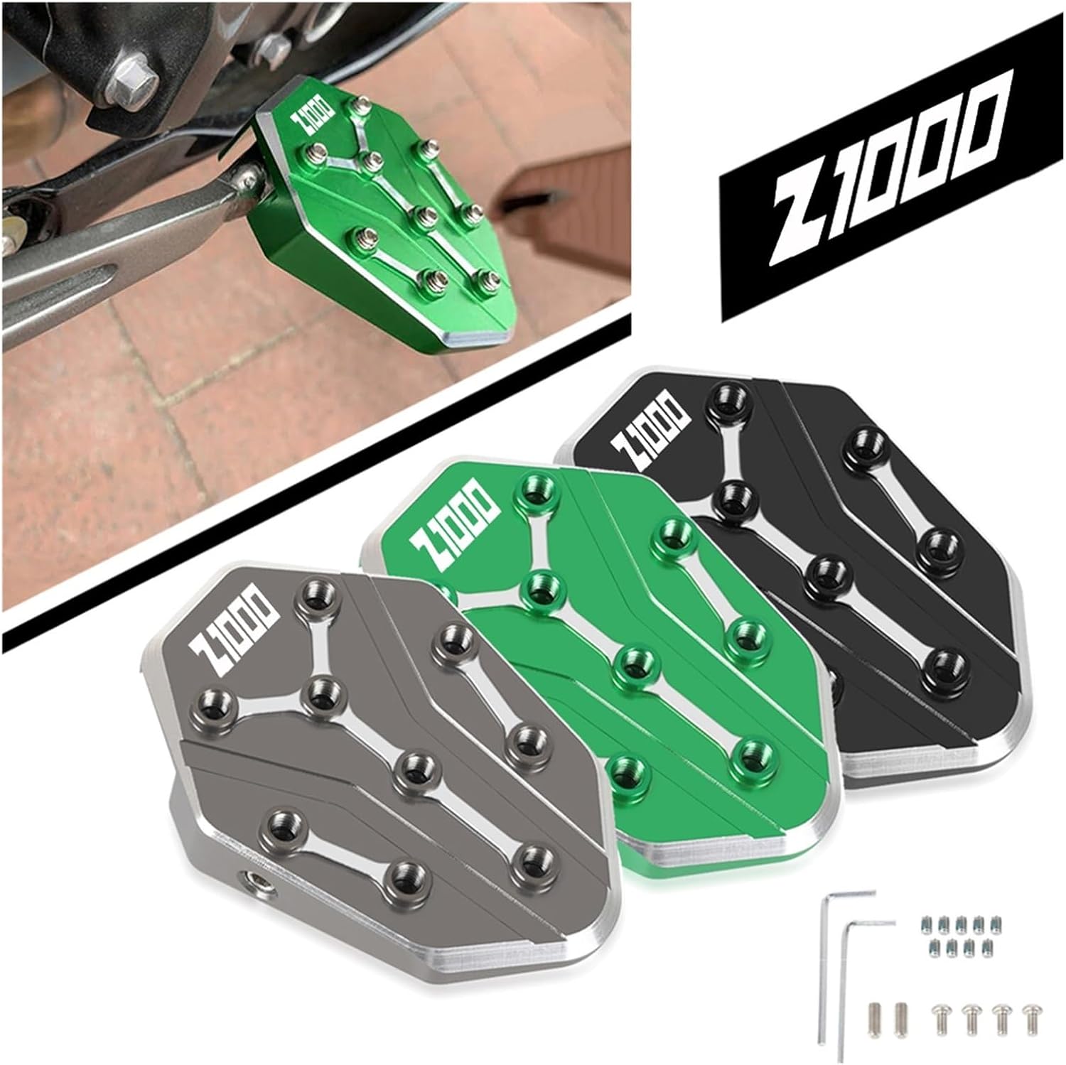 CNC aluminio Motorcycle Kickstand Side Stand Enlarge Extension for Kawasaki Z900 Z650 Z800 Z1000 Ninja 650 1000 SX (Color  Black VERSYS650)