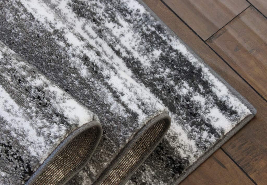 Masada Rugs, Stephanie Collection – Alfombra de área moderna y contemporánea, 1102, gris, blanco, negro (2 pies x 7 pies 3 pulgadas)