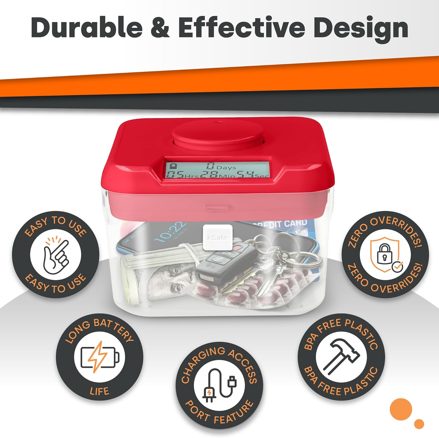 KSafe – Caja de bloqueo con temporizador para teléfonos, aperitivos y medicamentos, caja fuerte para celulares, cárcel y alimentos con temporizador,