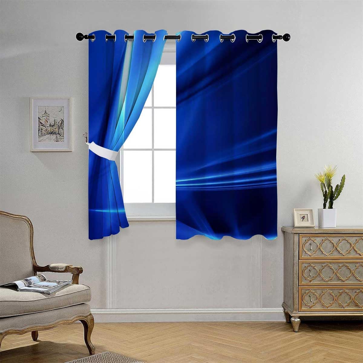 YANFENQI Cortinas para Habitacion Blackout Blue Line Modern Soundproof Door Blanket Curtain Divider 63Inch Width by 63Inch Length,2 Panels