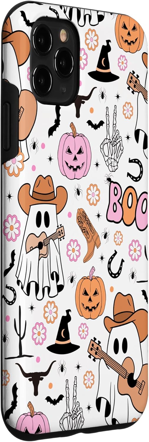 Funda para iPhone 11 Pro Max Fantasma Fantasma Vaquero Lindo Halloween Boo Western Retro Pastel