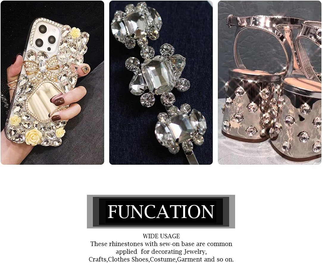 TANOSII 100 diamantes de imitación para coser con formas mixtas, gemas de cristal para coser en gemas de cristal, parte trasera plana con garra