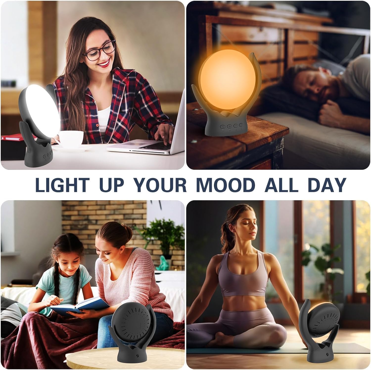 Voraiya Lámpara de terapia de luz, luz de terapia de 10000 lux, sin UV, lámpara giratoria de luz solar feliz con 5 brillo y 3 temperaturas de color,