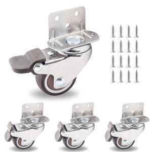 Luomorgo 4 ruedas giratorias en forma de L de 1.5 pulgadas con freno, ruedas silenciosas de goma TPE, repuesto de carcasa de metal para muebles, Luomorgo 4 ruedas giratorias en forma de L de 1.5 pulgadas con freno, ruedas silenciosas de goma TPE, repuesto de carcasa de metal para muebles,