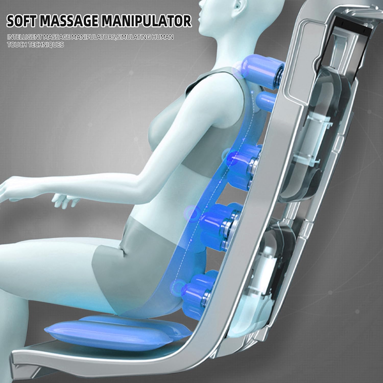 MMQ Silla de masaje de gravedad cero de cuerpo completo, reclinable Shiatsu eléctrico con calefacción trasera y rodillo de pie, altavoces Bluetooth
