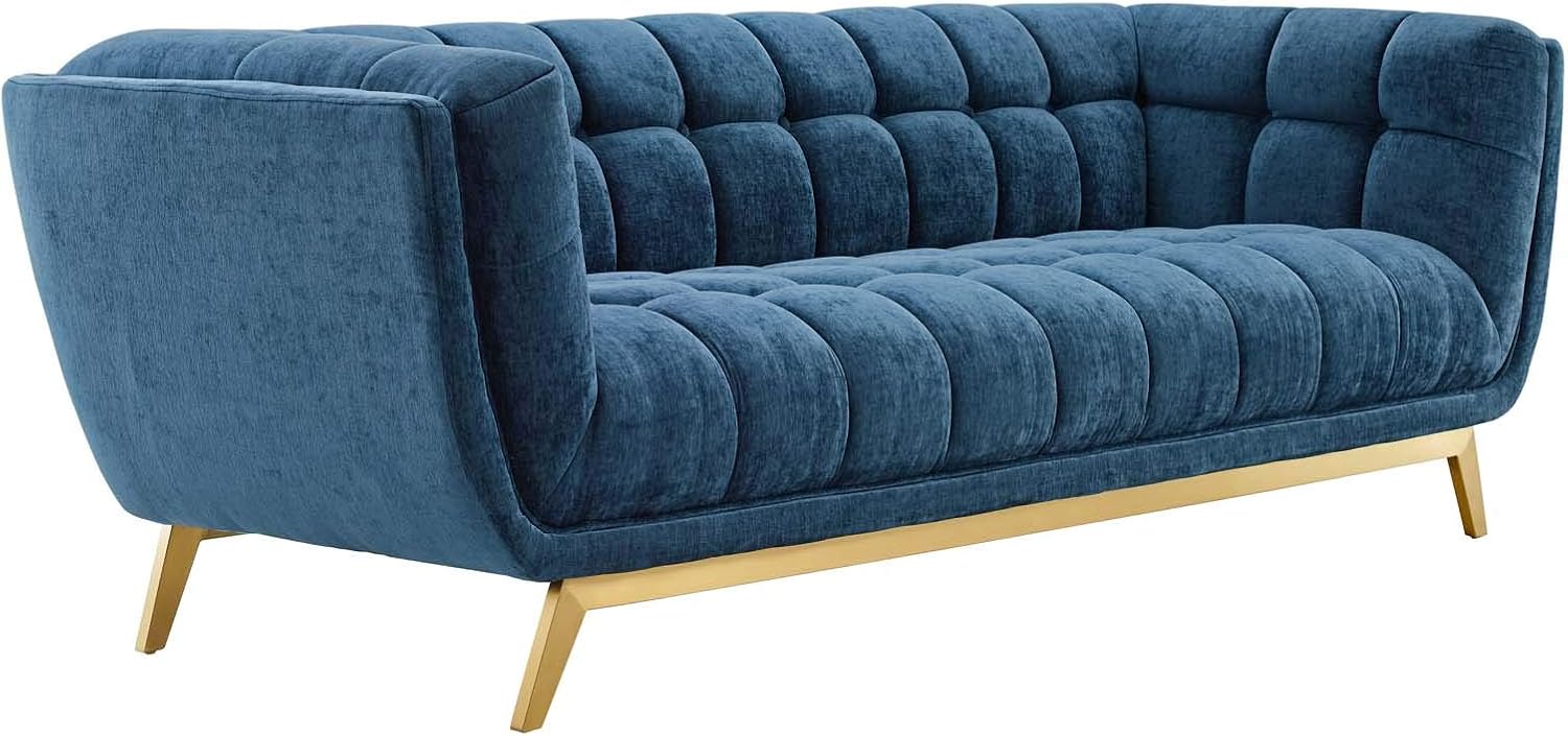 Modway Bestow – Sofá capitoné de terciopelo de alto rendimiento, azul marino