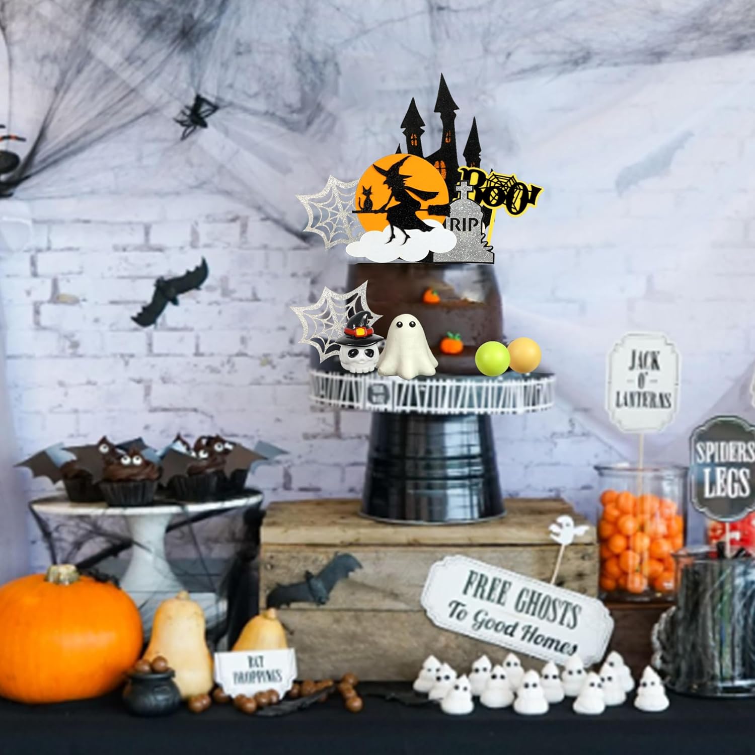 Decoración para tartas de Halloween, calabaza, fantasma, cabeza de cráneo, castillo de araña, decoración de pastel de bruja, decoración de pasteles