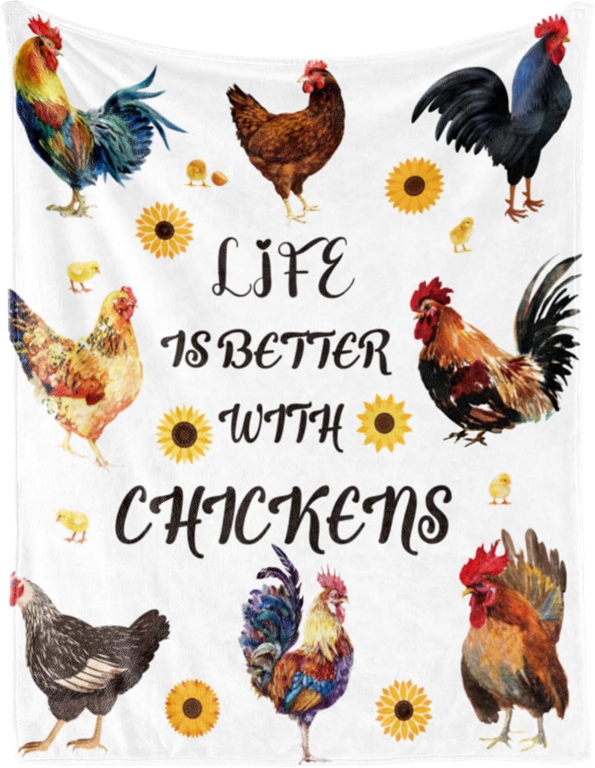 Life is Better with – Manta de girasol de pollo, regalo para niñas, mujeres, hombres y adultos, manta para graduación de cumpleaños, manta de