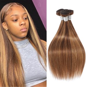 Agnes Cabello humano degradado de dos tonos, 3 paquetes de onda recta F427 brasileño 100% sin procesar, Virgen Remy, doble trama, marrón claro, Agnes Cabello humano degradado de dos tonos, 3 paquetes de onda recta F427 brasileño 100% sin procesar, Virgen Remy, doble trama, marrón claro,