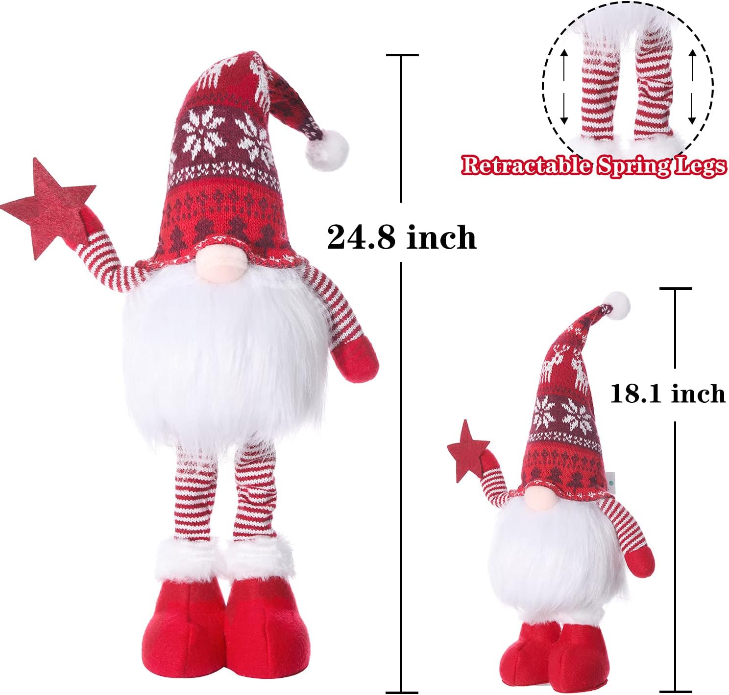 2 gnomos de Navidad iluminados con patas retráctiles de resorte, regalo de Navidad, decoración de Navidad para mesa de invierno, decoración de