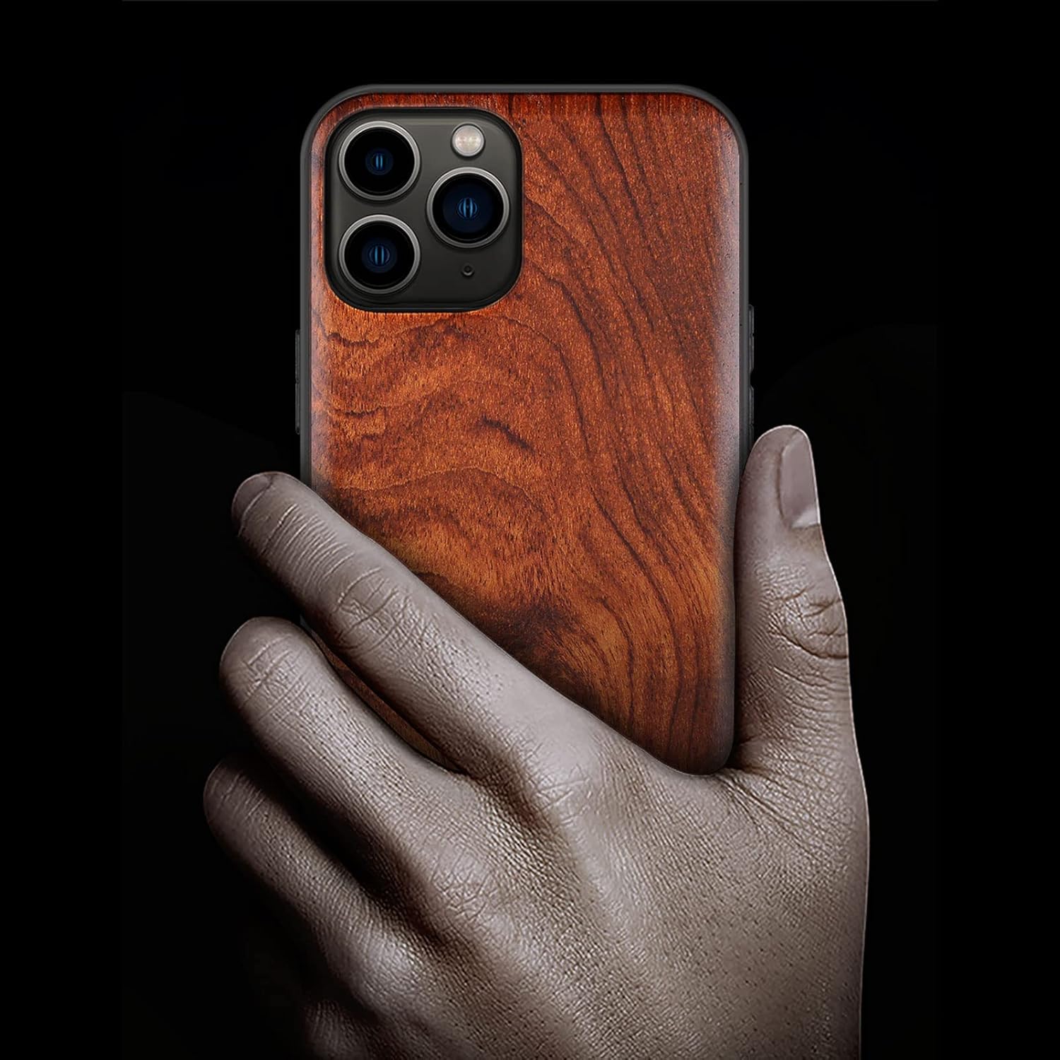 Carveit Funda de madera para iPhone 11 Pro Max madera real dura y TPU suave negro a prueba de golpes, funda protectora única y elegante de madera