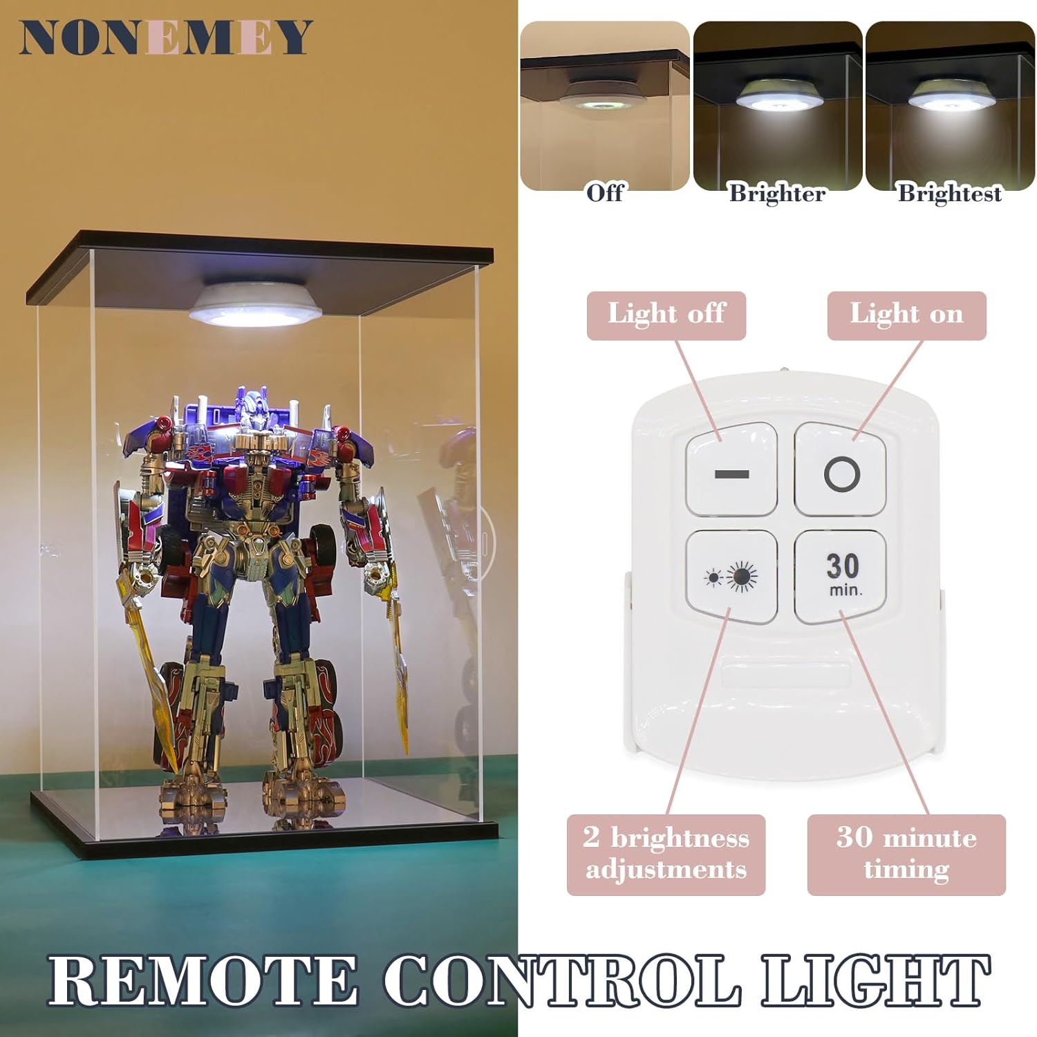 NONEMEY Vitrina de acrílico transparente con luz de control remoto para 400% Bearbrick, modelo a prueba de polvo, caja organizadora para