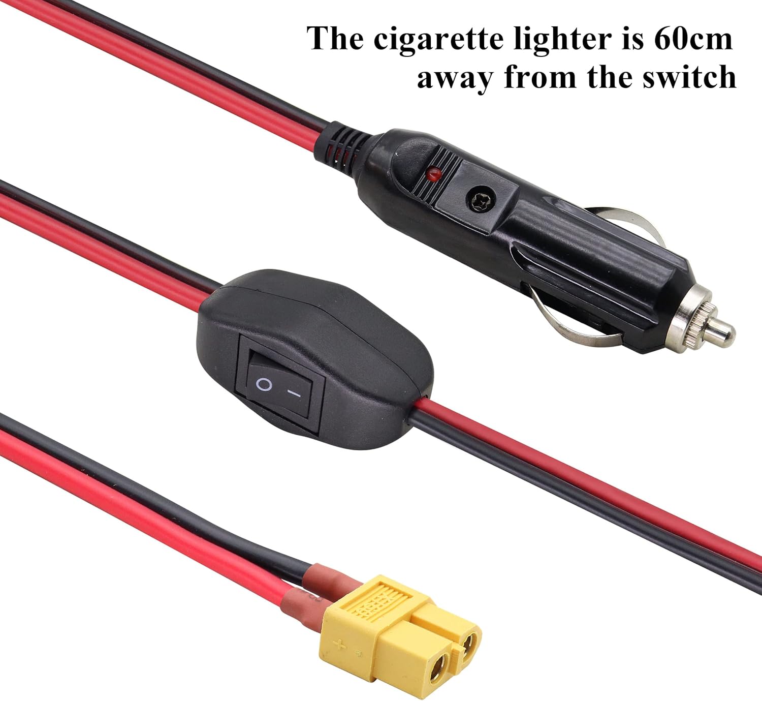AOTOKK – Cable adaptador XT60 para encendedor de cigarrillos, 16 AWG XT60 hembra a encendedor de cigarrillos, cable de carga macho para dispositivo
