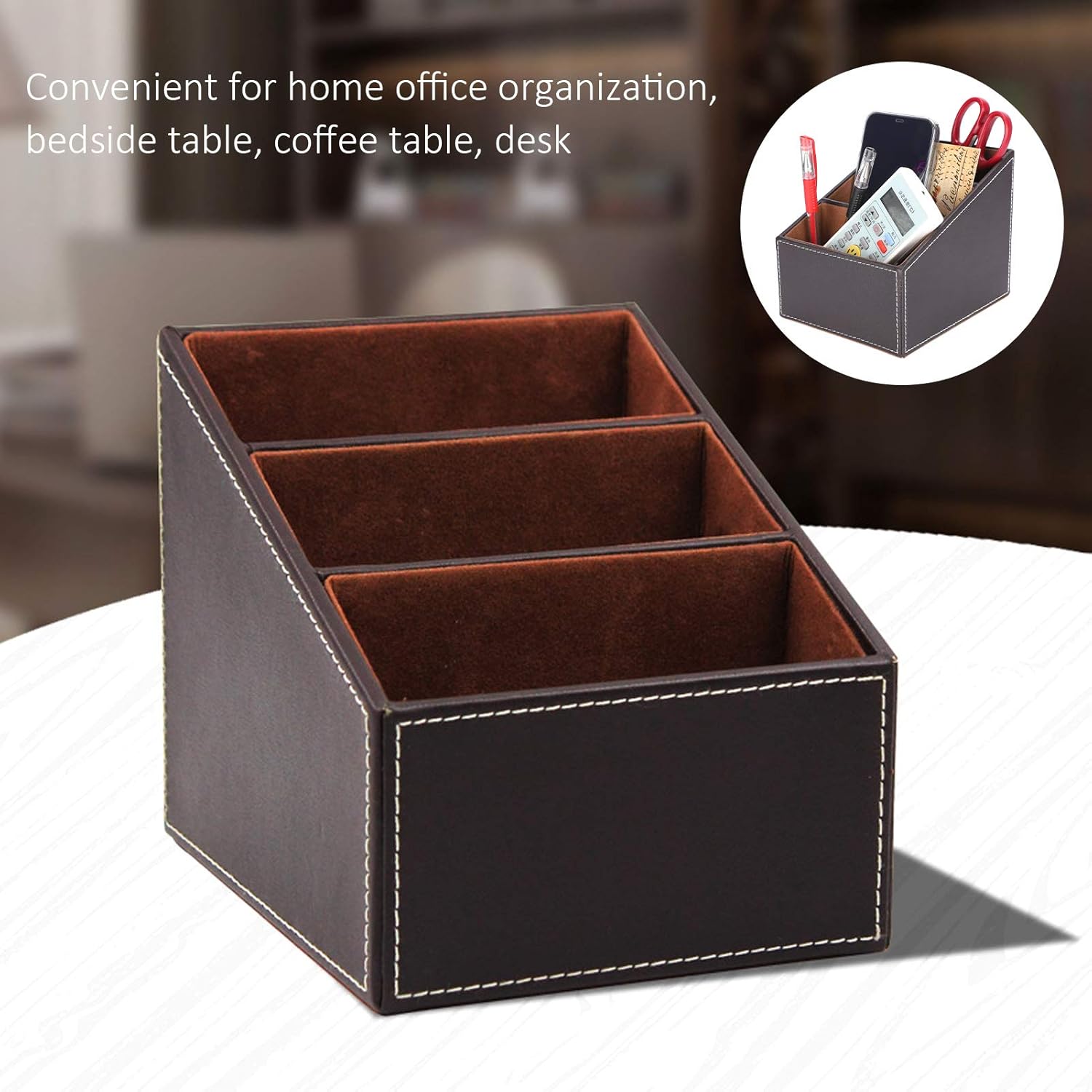 Caja de almacenamiento de cuero sintético para escritorio, papelería creativa, lindo papelería de oficina, organizador de negocios, suministros de 3
