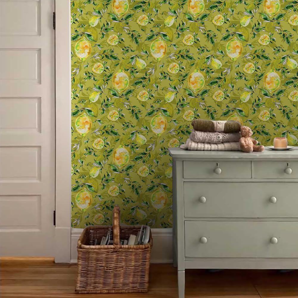 Papel tapiz autoadhesivo de 18 x 236 pulgadas, color amarillo, extraíble, fácil de despegar, para cocina, dormitorio, baño, inquilino