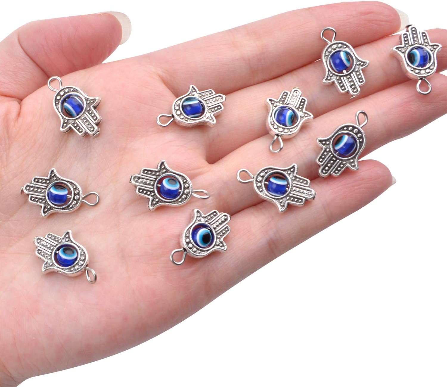 Aylifu Dijes de marco de cuentas de mano de Hamsa, dije de mal de ojo de Hamsa con símbolo de mano de Fátima para bricolaje, collar y pulsera