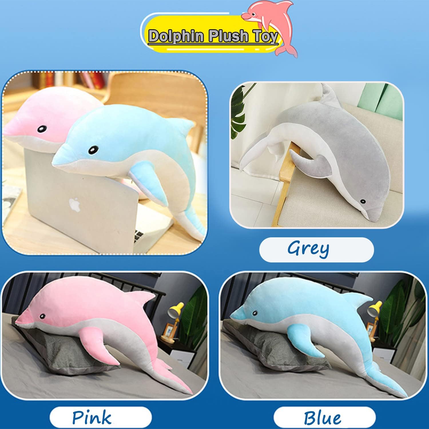Almohada de peluche de delfín, súper suave, juguete de peluche de animales marinos, muñecas para niños y niñas, cojín para dormir, regalo (19.68