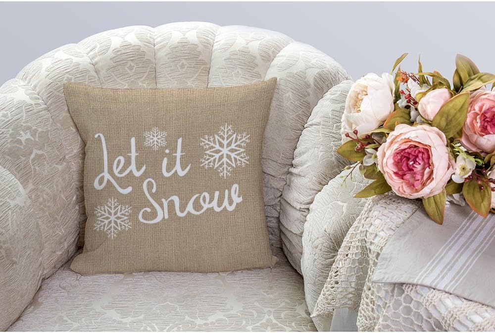 HGOD DESIGNS Funda de almohada Let It Snow Copo de nieve de algodón y lino, funda de almohada para hombres y mujeres, decoración del hogar, sofá,