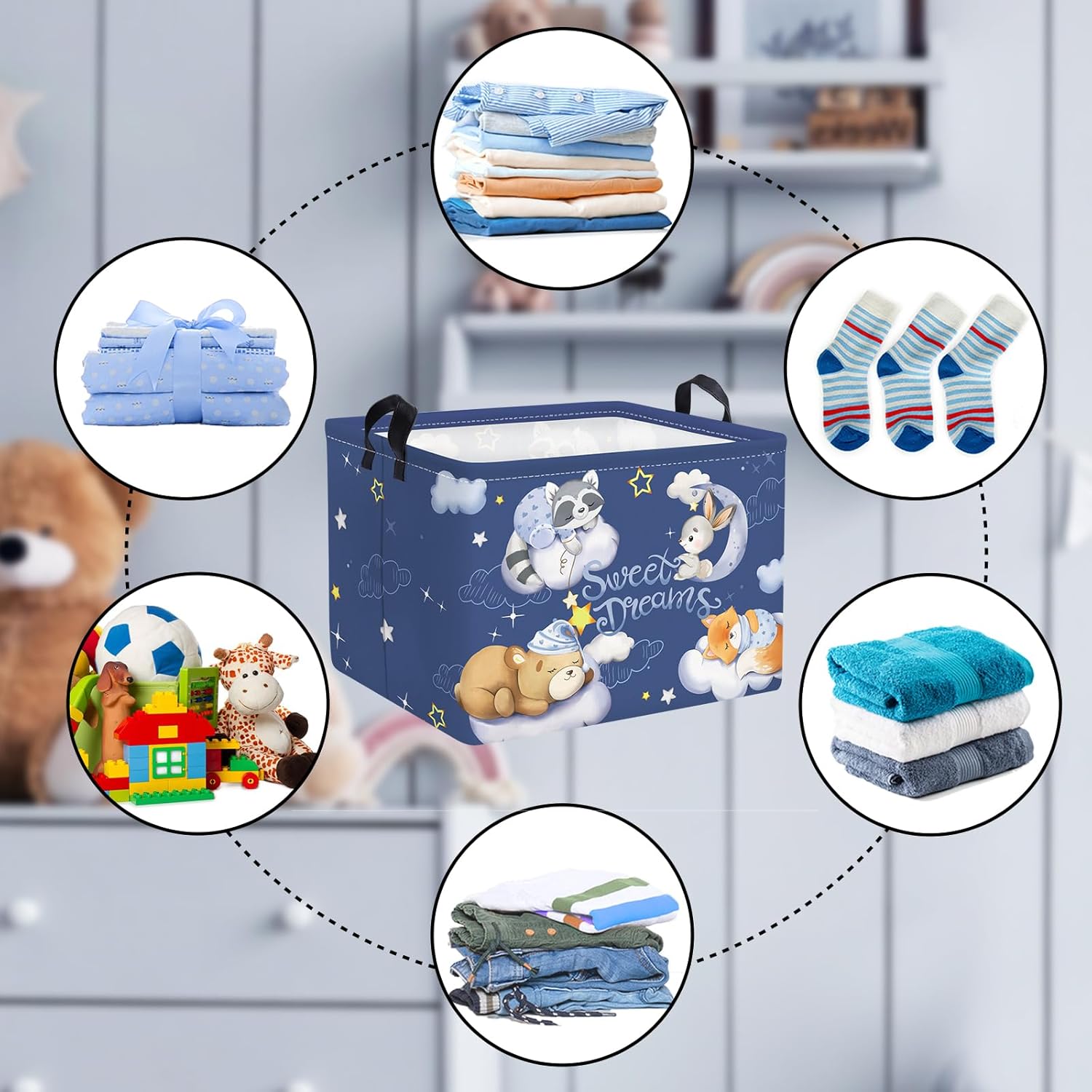 Clastyle Cesto de ropa impermeable plegable portátil azul con animales durmientes, 36L