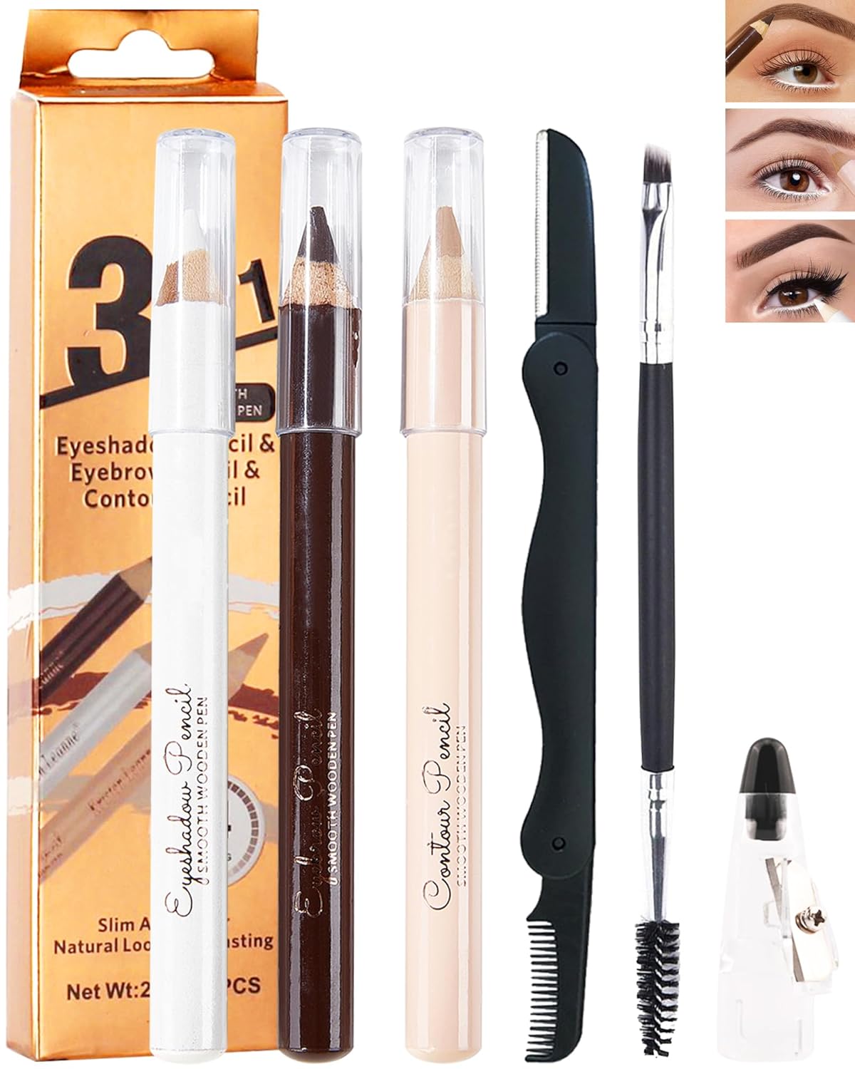 Lápiz de cejas para realzar las cejas, juego de 3 lápices de maquillaje de ojos impermeables de larga duración, lápiz de maquillaje de ojos,
