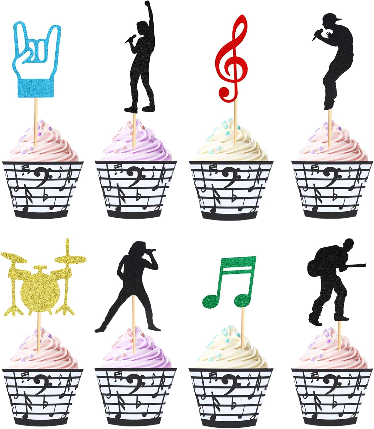 Arthsdite 24 piezas de decoración de cupcakes Rock Pop Music Theme Cupcake Picks Music Concierto temático de cumpleaños fiesta de cumpleaños,