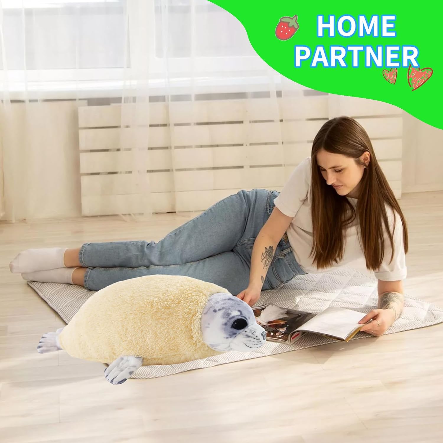 Almohada de felpa de sello de molting de 20 pulgadas, peluches de sello gordito para niños y niñas, almohada para niños, lindos peluches de animales
