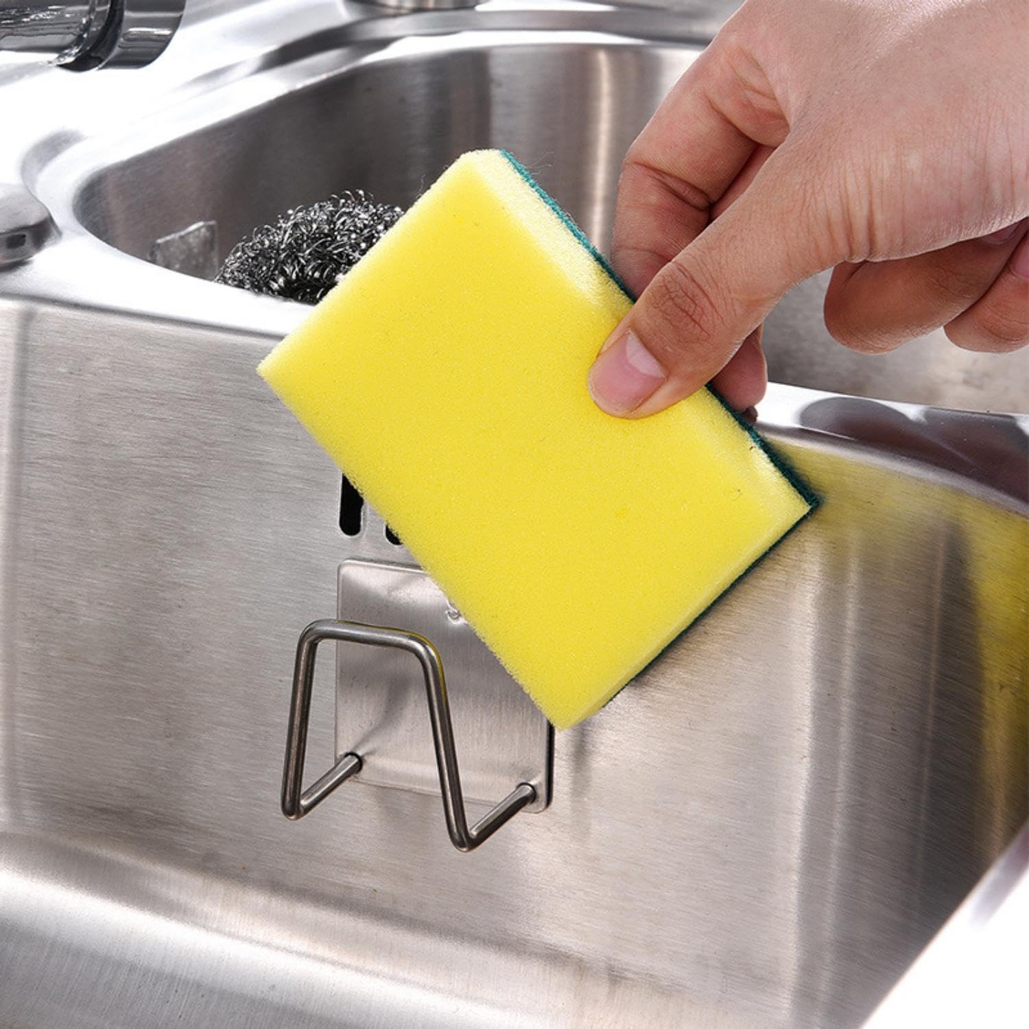 Soporte adhesivo para esponja para fregadero de cocina, sin perforaciones, accesorios de cocina, colgador pegajoso, organizador de fregadero, gancho
