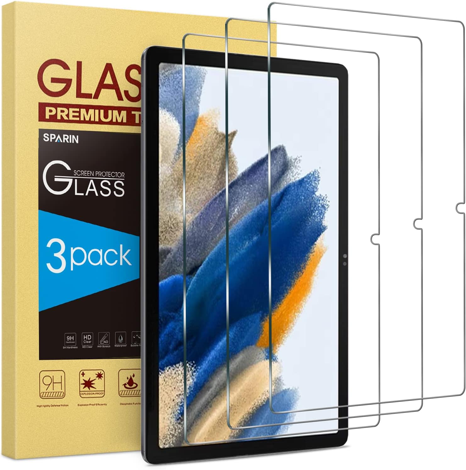 SPARIN Protector de pantalla para Samsung Galaxy Tab A8 de 10.5 pulgadas (SM-X200X205X207), paquete de 3 protectores de pantalla de vidrio templado