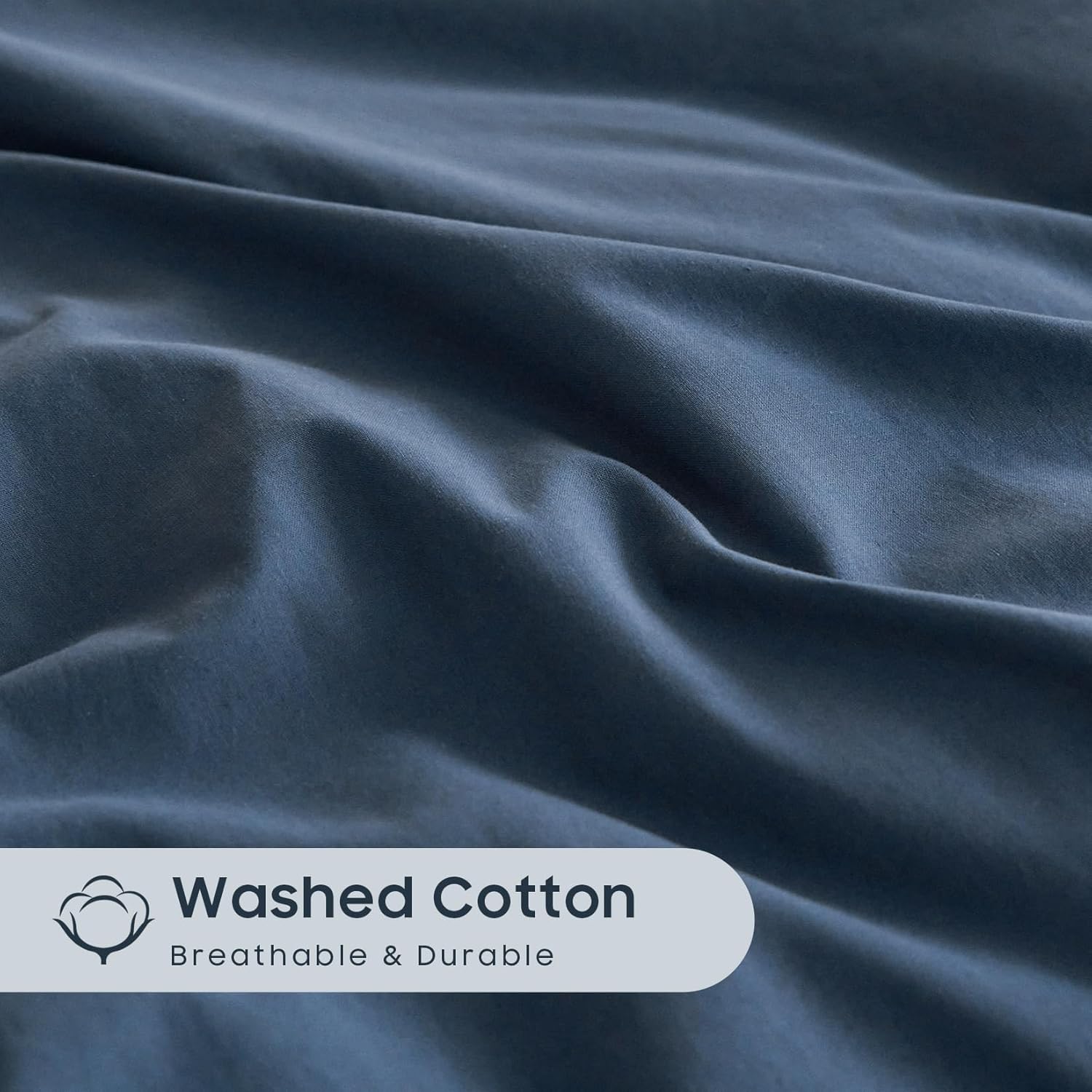 Wake In Cloud – Juego de funda de edredón de algodón, tamaño Queen, azul marino oscuro, 100% algodón lavado, textura similar al lino, percal