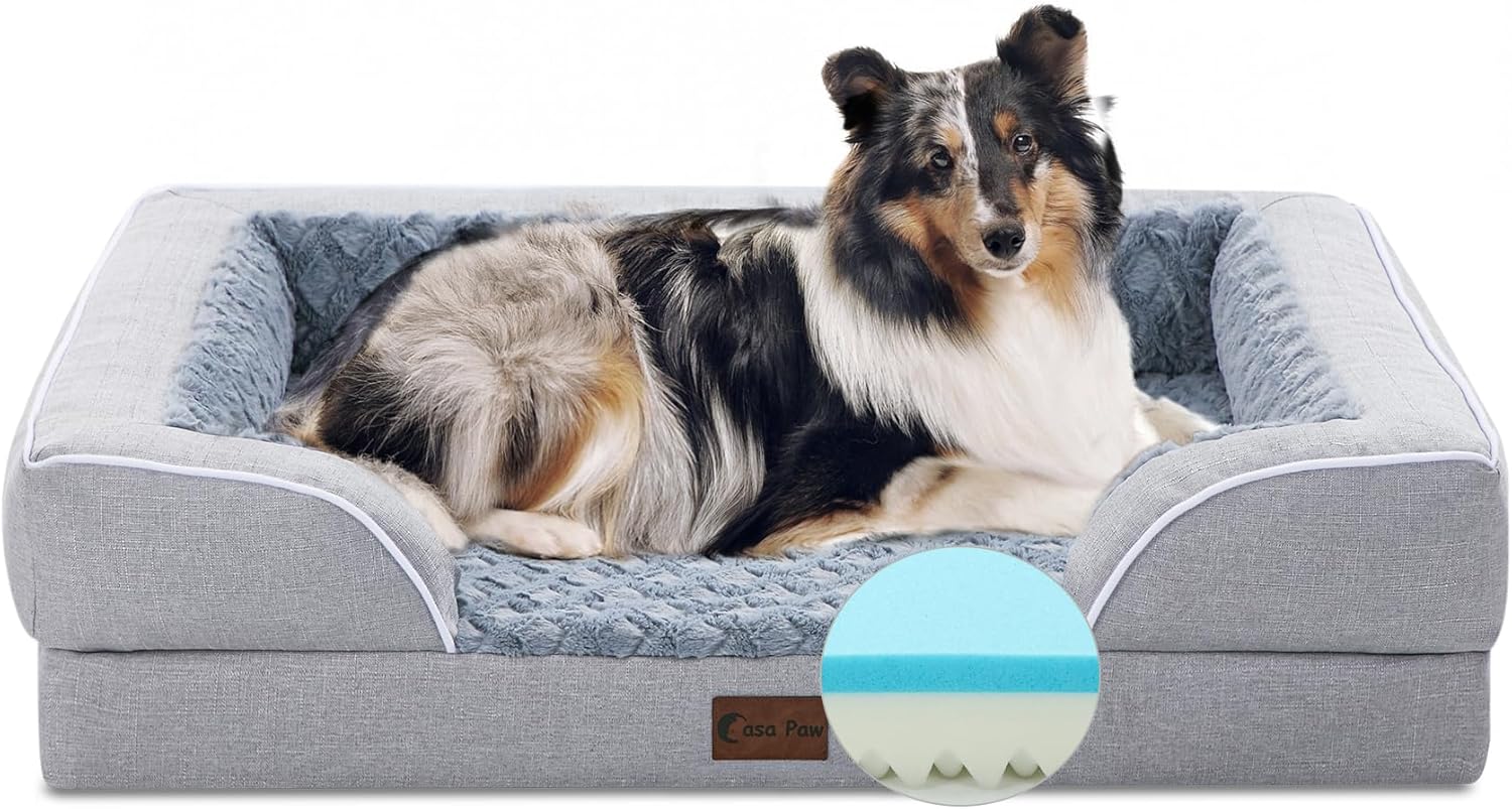 Cama grande de espuma viscoelástica para perros con refuerzos, camas refrescantes para perros grandes, cama ortopédica impermeable para perros con