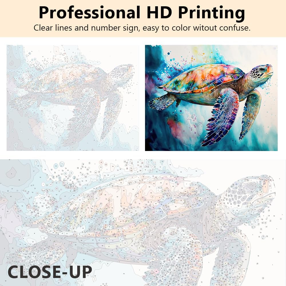 Pintura por números, tortuga marina para adultos, kits de pintura por números sobre lienzo, animales, pintura al óleo a mano con pinceles y