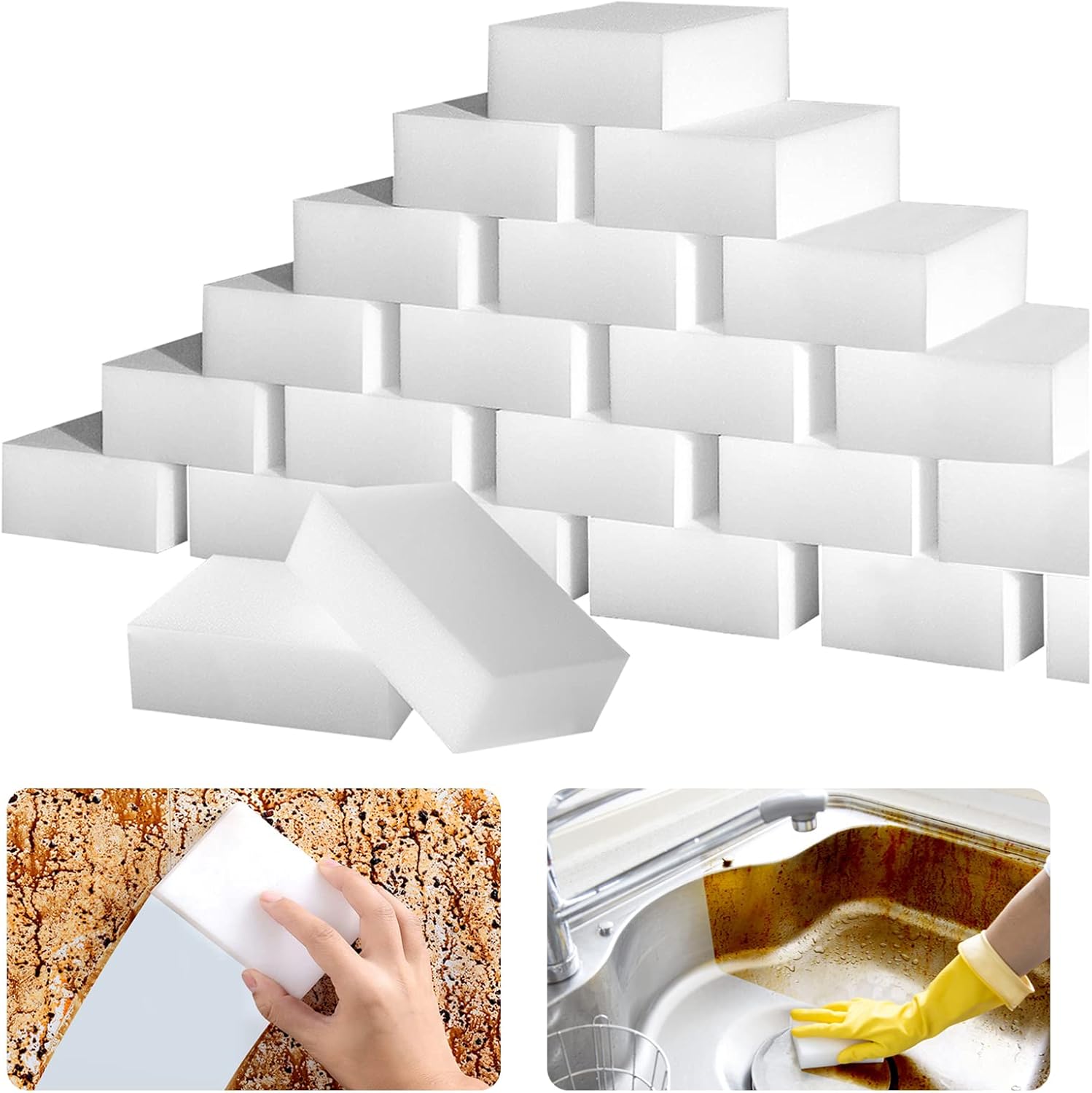 Borrador de esponja mágica, paquete de 25 esponjas de espuma de melamina, esponjas de limpieza de platos de cocina, limpiador doméstico para bañera,