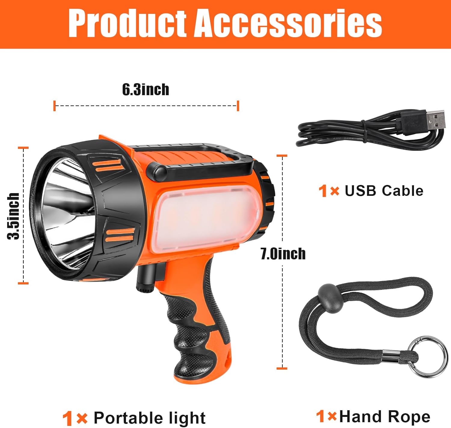 WEILAI Proyector recargable súper brillante de mano, linterna LED recargable de mano, reflector táctico con salida USB, 6 modos de luz, luz de
