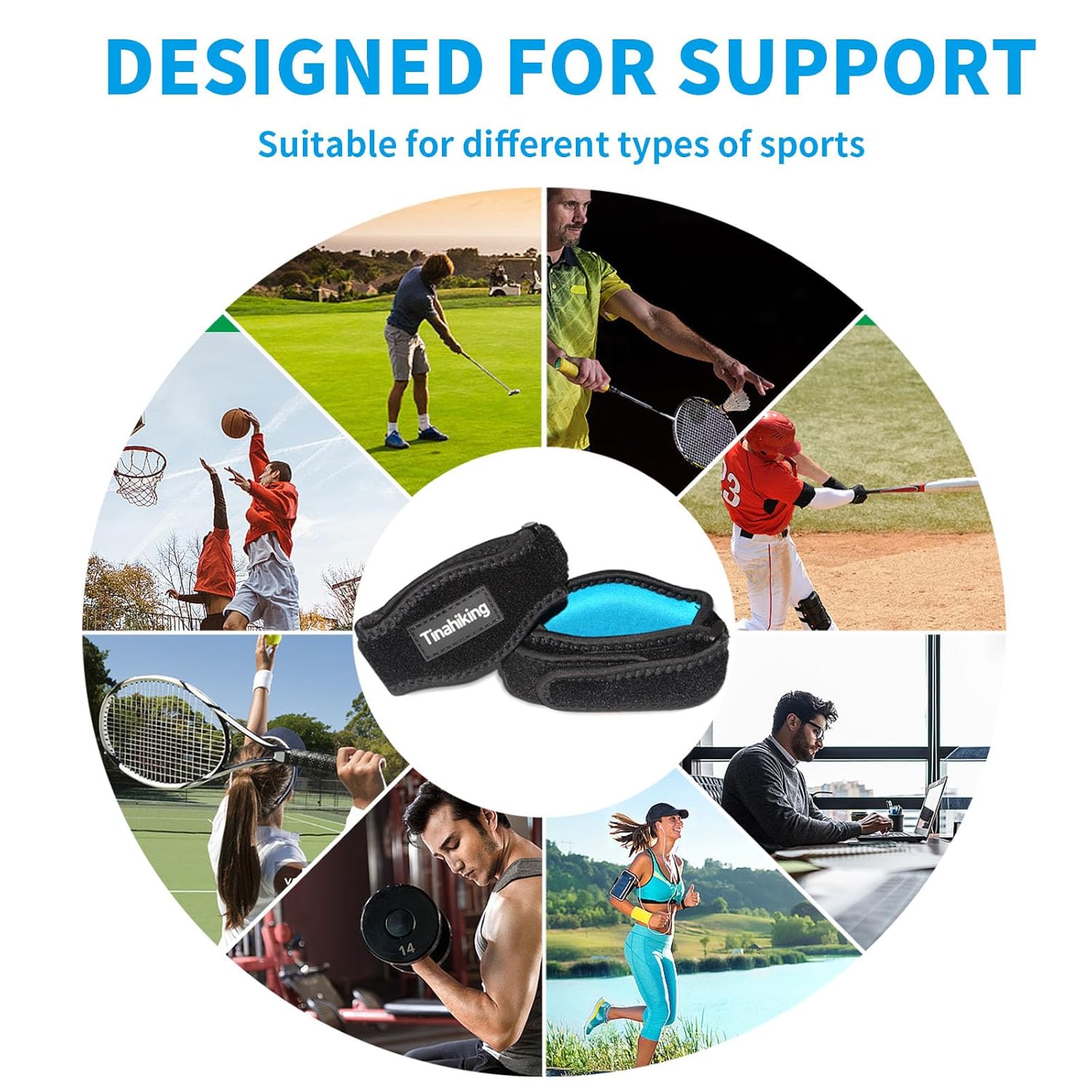 Codera para tendinitis y codo de tenista, 2 unidades, coderas de tenis para hombres y mujeres, correas ajustables con almohadillas de compresión que