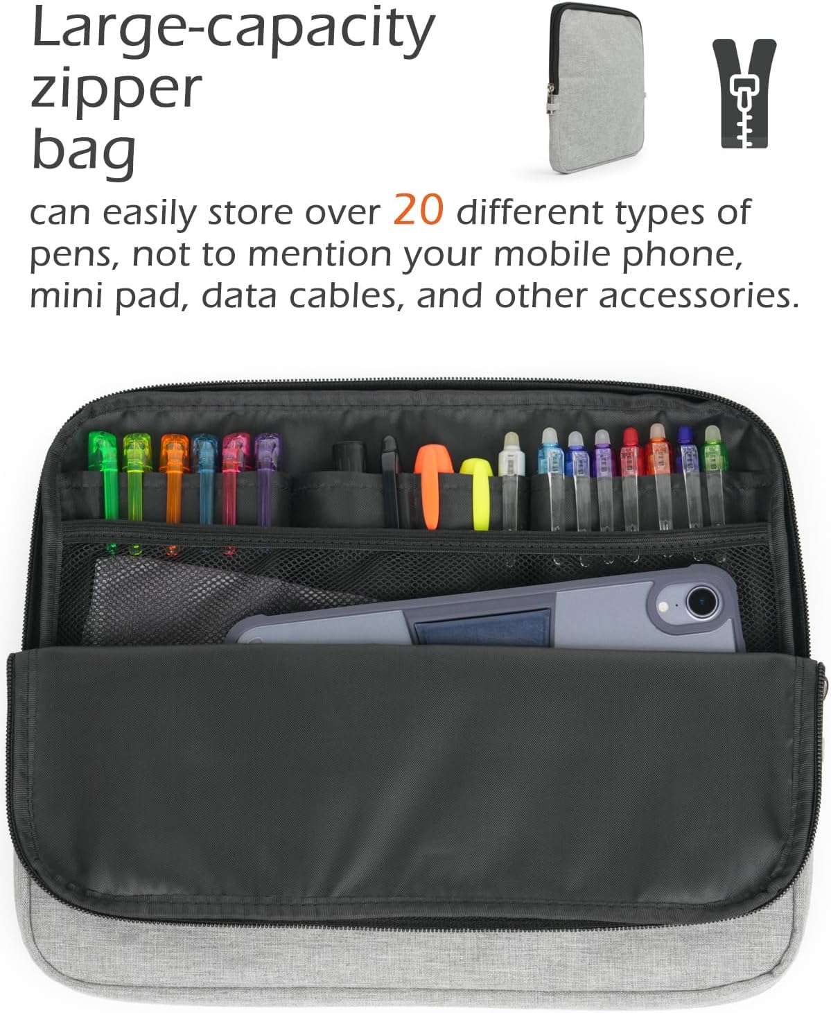 Kaitiaki Funda tipo folio compatible con el cuaderno de espiral Rocketbook construida con una bolsa de almacenamiento extraíble con cremallera de