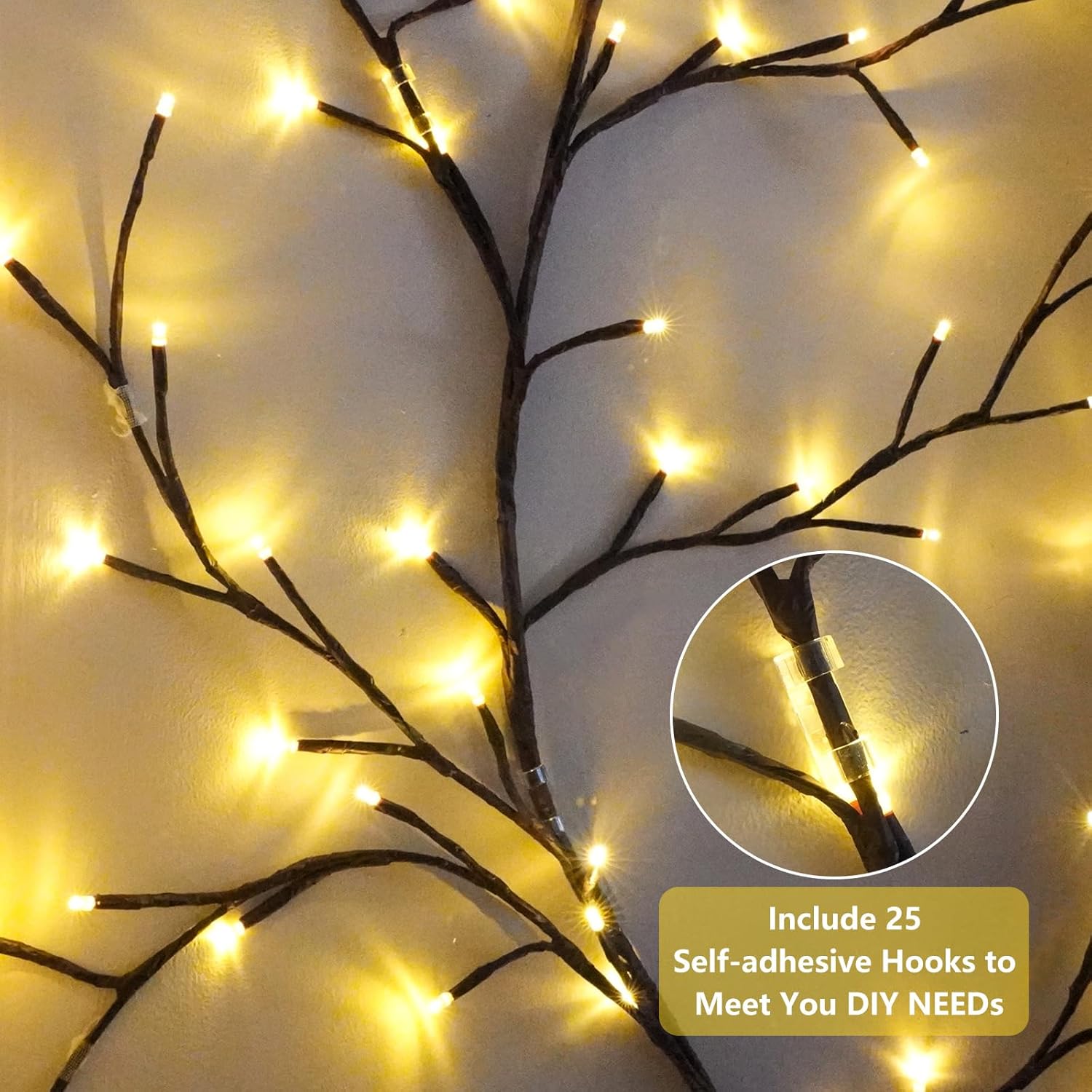 Willow Vine Lights Decoración de habitación 7.5 pies decoración del hogar luces de hadas encantadas flexibles con control remoto, 144 LED ramas