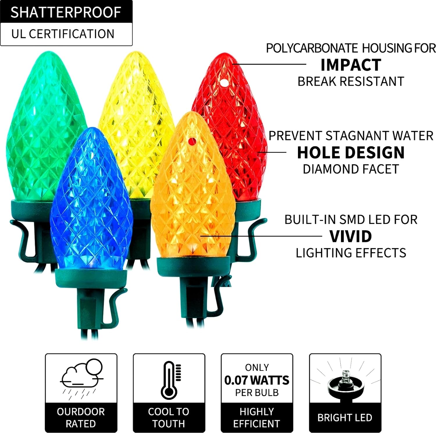 Luces LED de Navidad C9 para exteriores, 81 pies, 100 luces LED con temporizador y 8 modos de iluminación, impermeable, grado comercial, extensible,