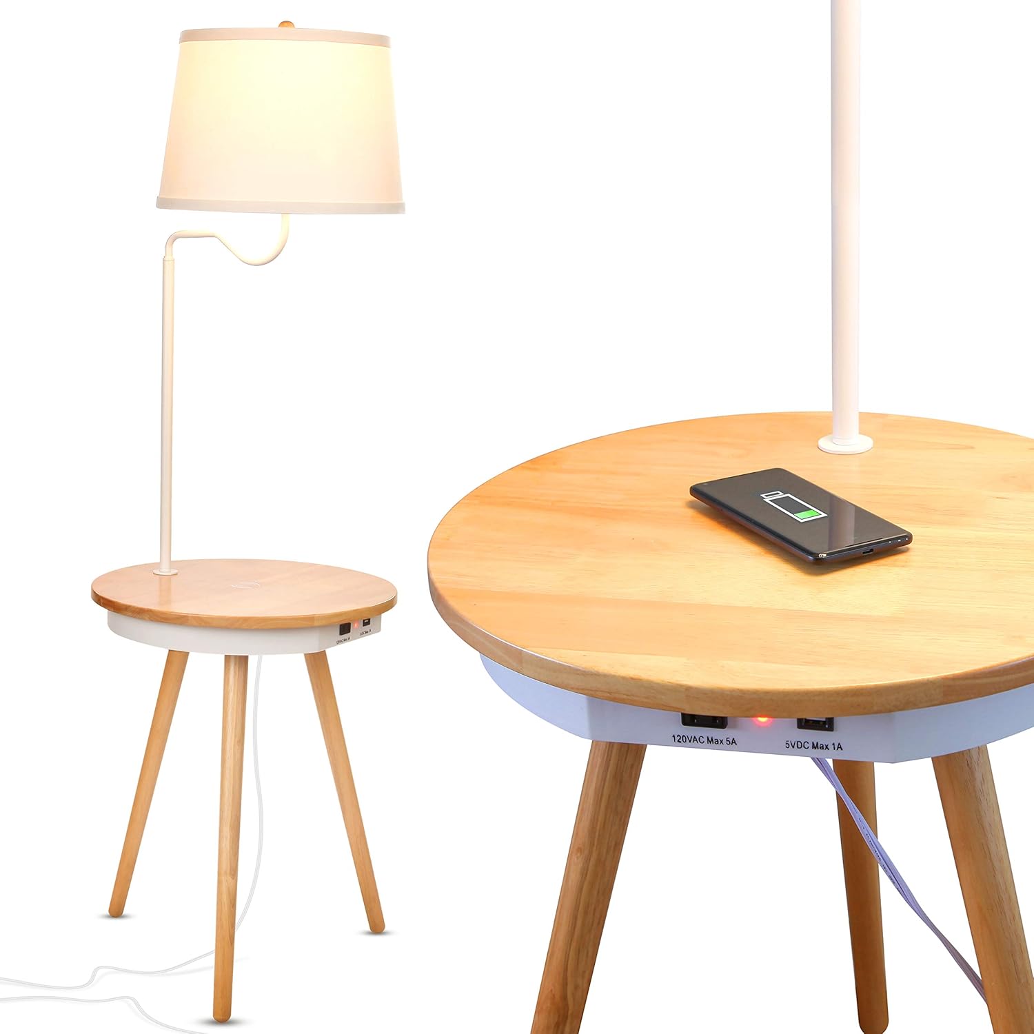 Brightech Owen – Combo de mesa y lámpara con bombilla LED, lámpara de escritorio con puerto USB, lámpara de lectura de noche, mesa auxiliar moderna