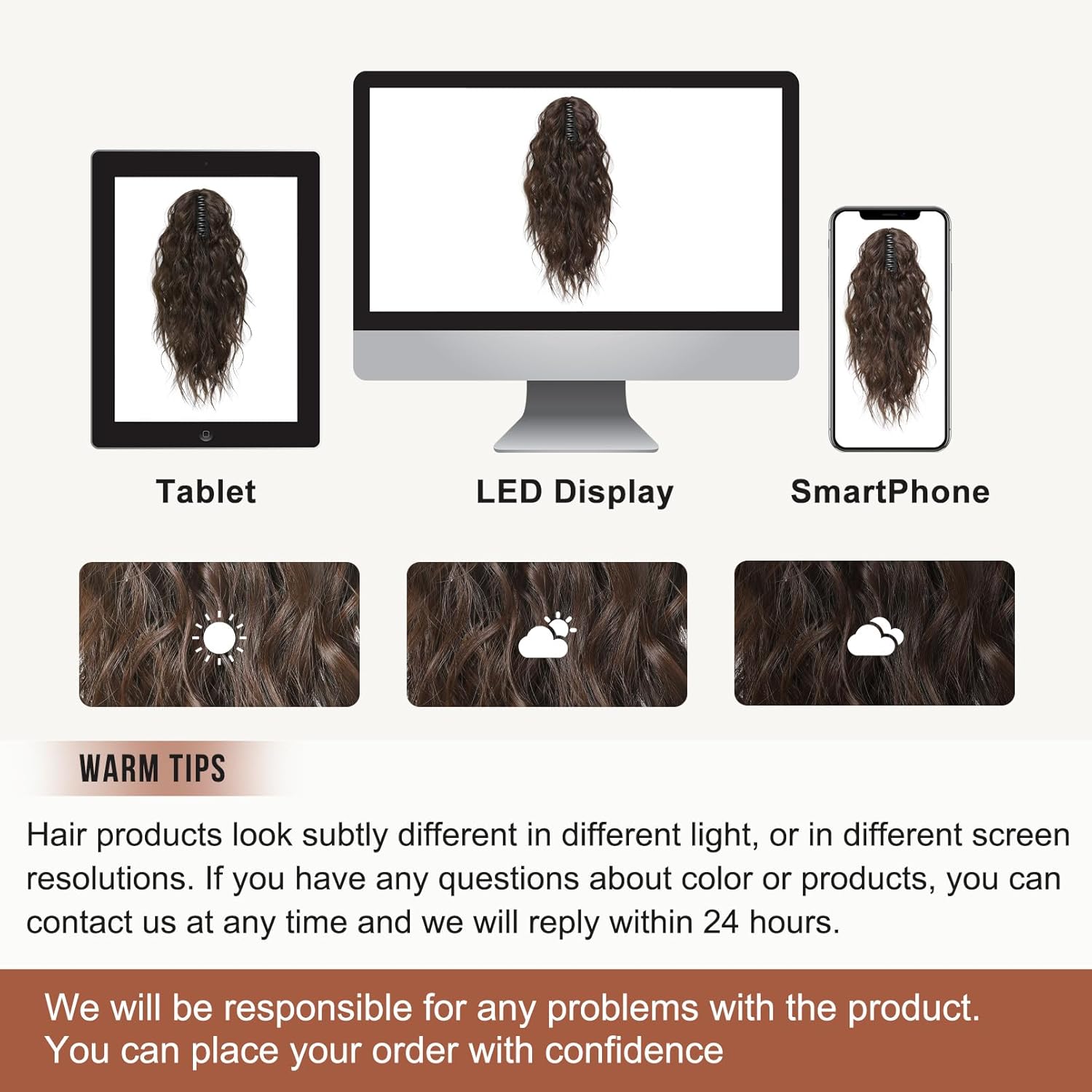 FLUFYMOOZ Extensión de cola de caballo, extensión de cola de caballo con clip de garra de 18 pulgadas, extensiones de cabello ondulado y rizado con