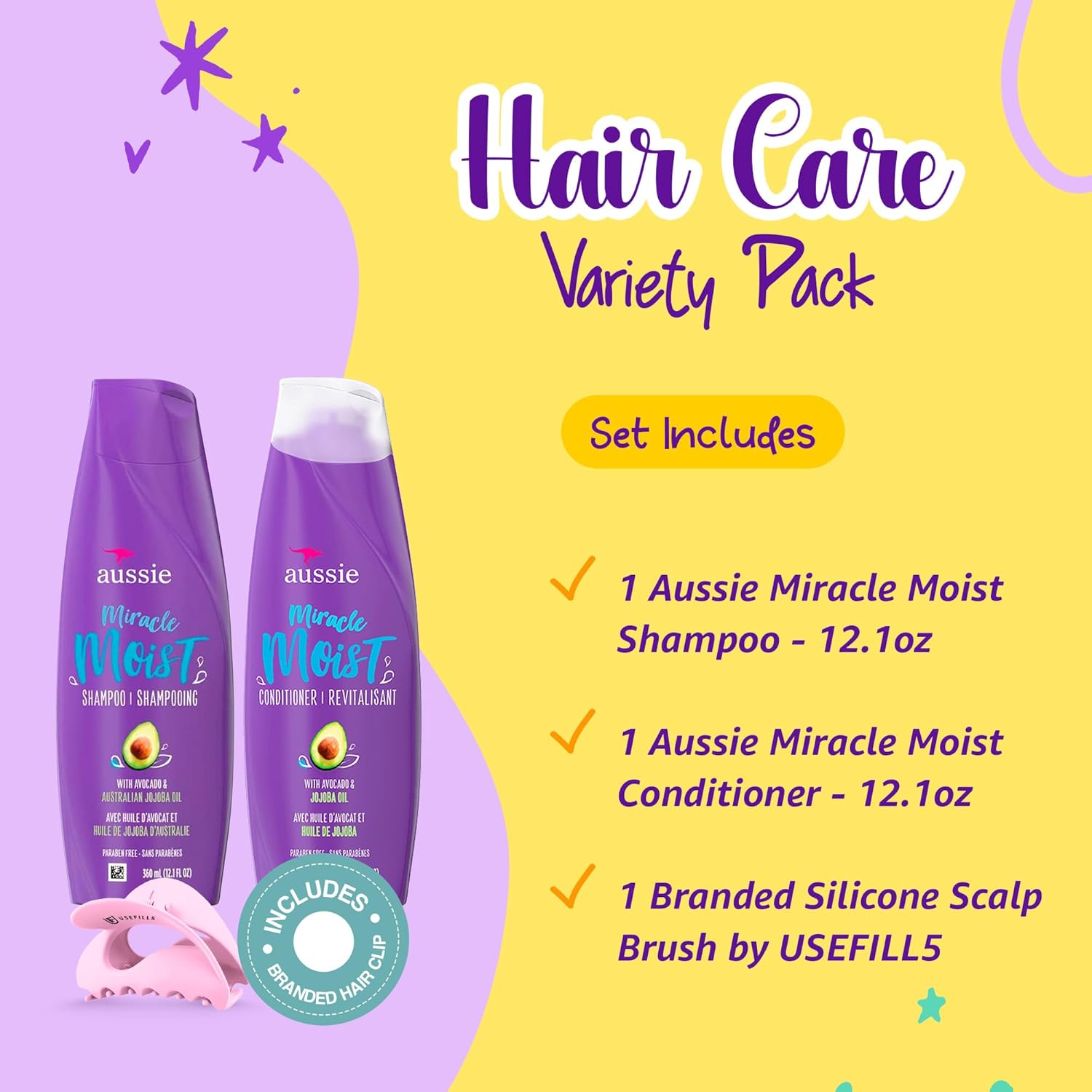 Paquete de 2 productos para el cabello para mujeres, incluye champú húmedo y acondicionador Aussie Miracle Moist Set Productos para el cabello
