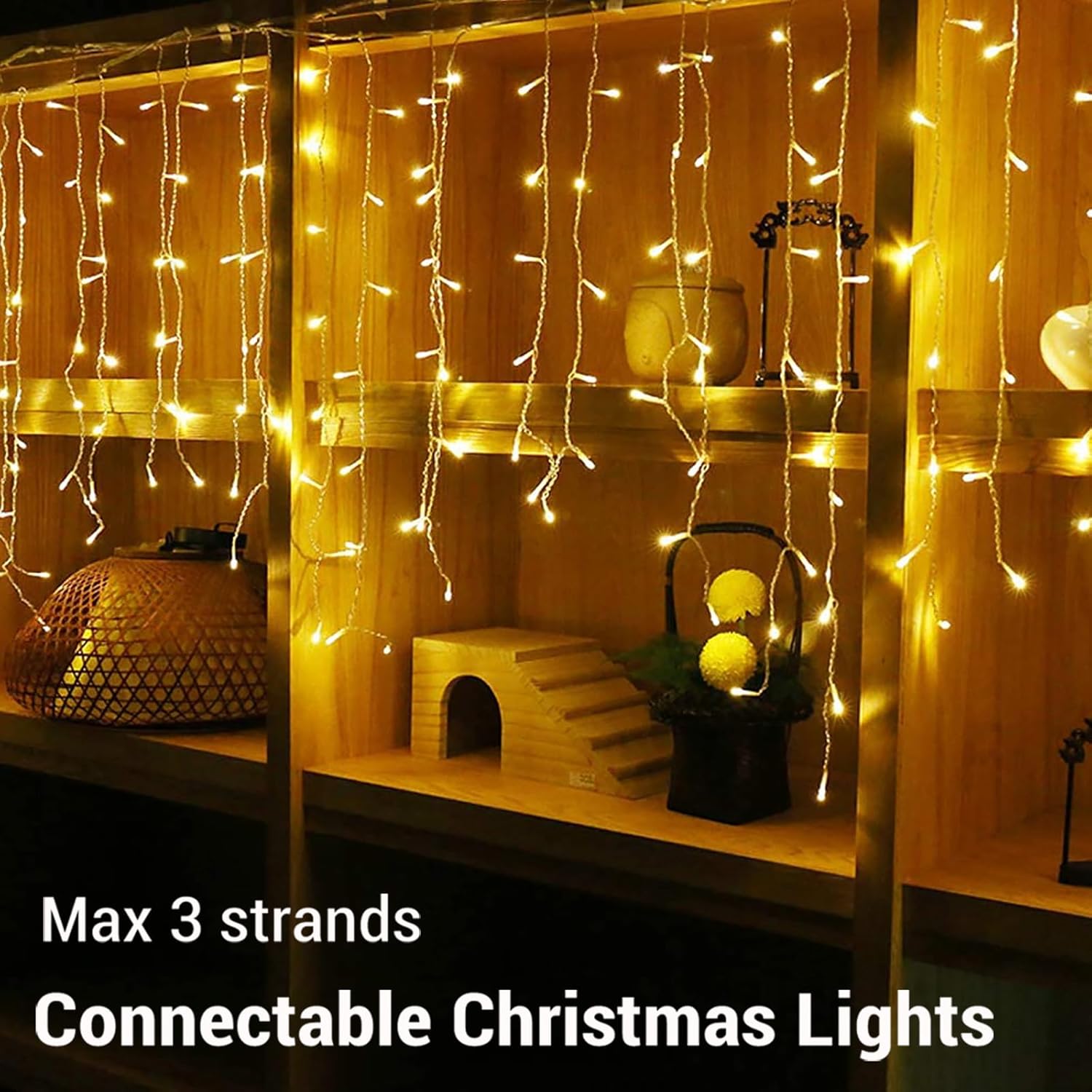 Toodour Luces de Navidad de carámbano para exteriores, 29.5 pies, 360 luces LED de decoración de Navidad con 60 gotas, 8 modos, conectables, luces